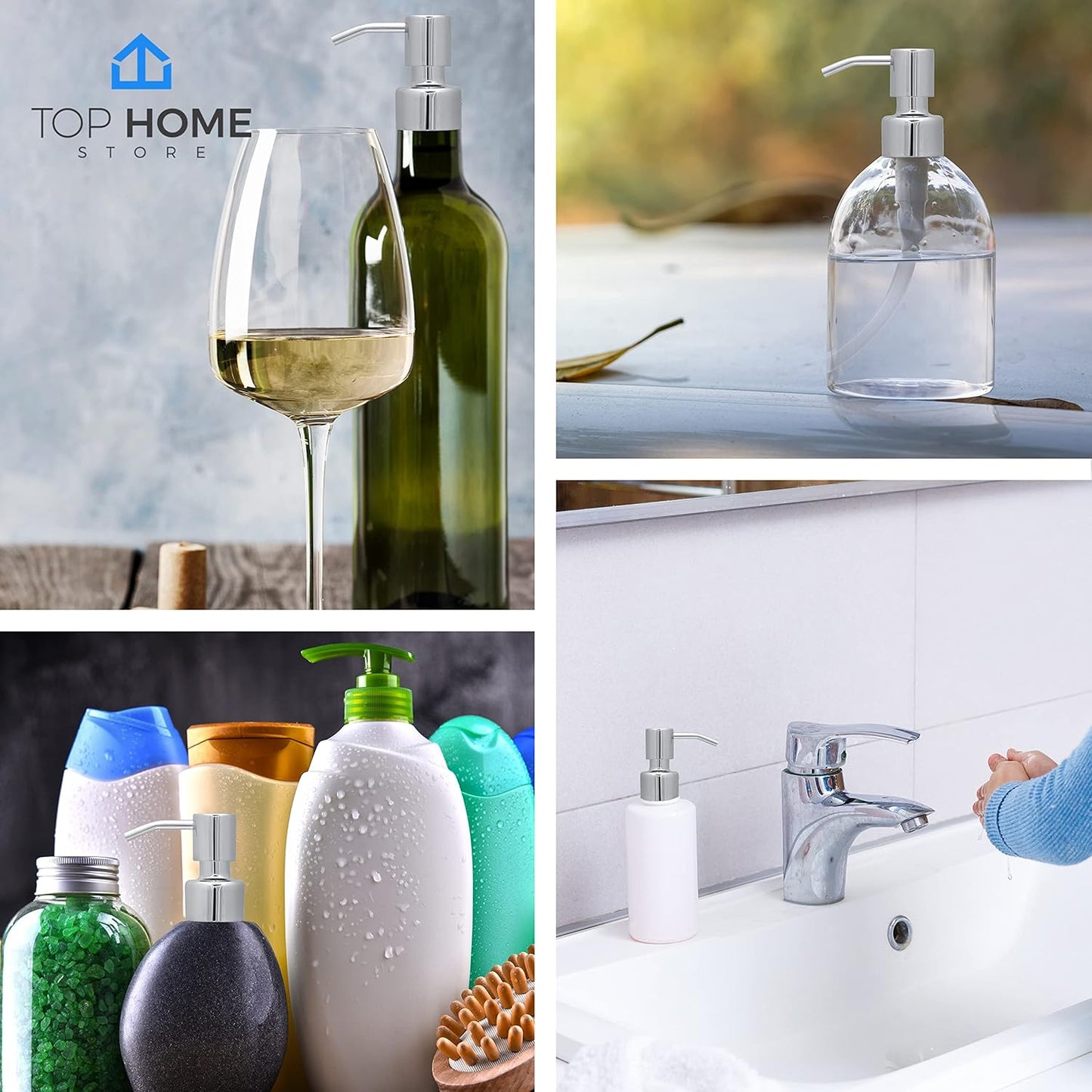 Stainless Steel Soap and Lotion Dispenser Pumps, Replacement for Your Bottles (Chrome, 2 Pack)