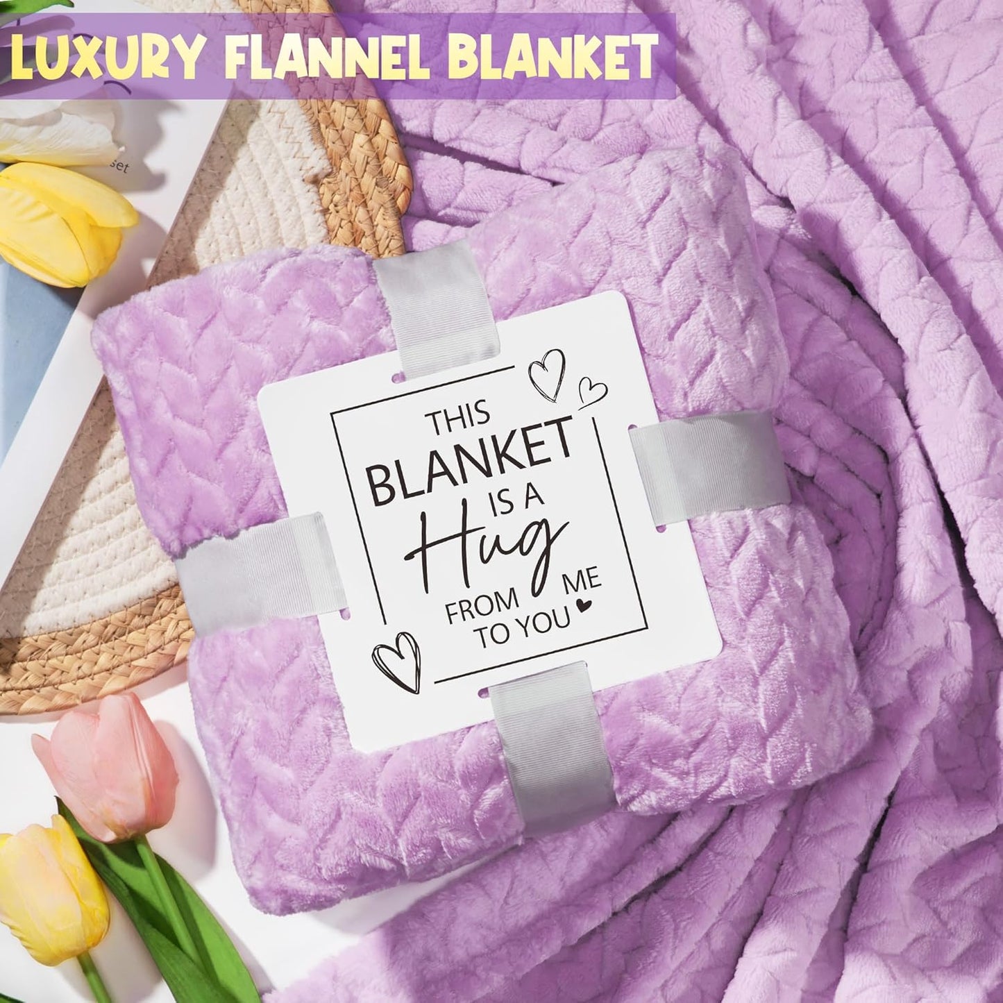 Birthday Gifts for Women Self Care Gifts Get Well Soon Gifts, Lavender Relaxing Spa Gifts Basket Care Package w/ Luxury Flannel Blanket, Unique Christmas Gifts Idea for Mom Her Friend Sister Wife