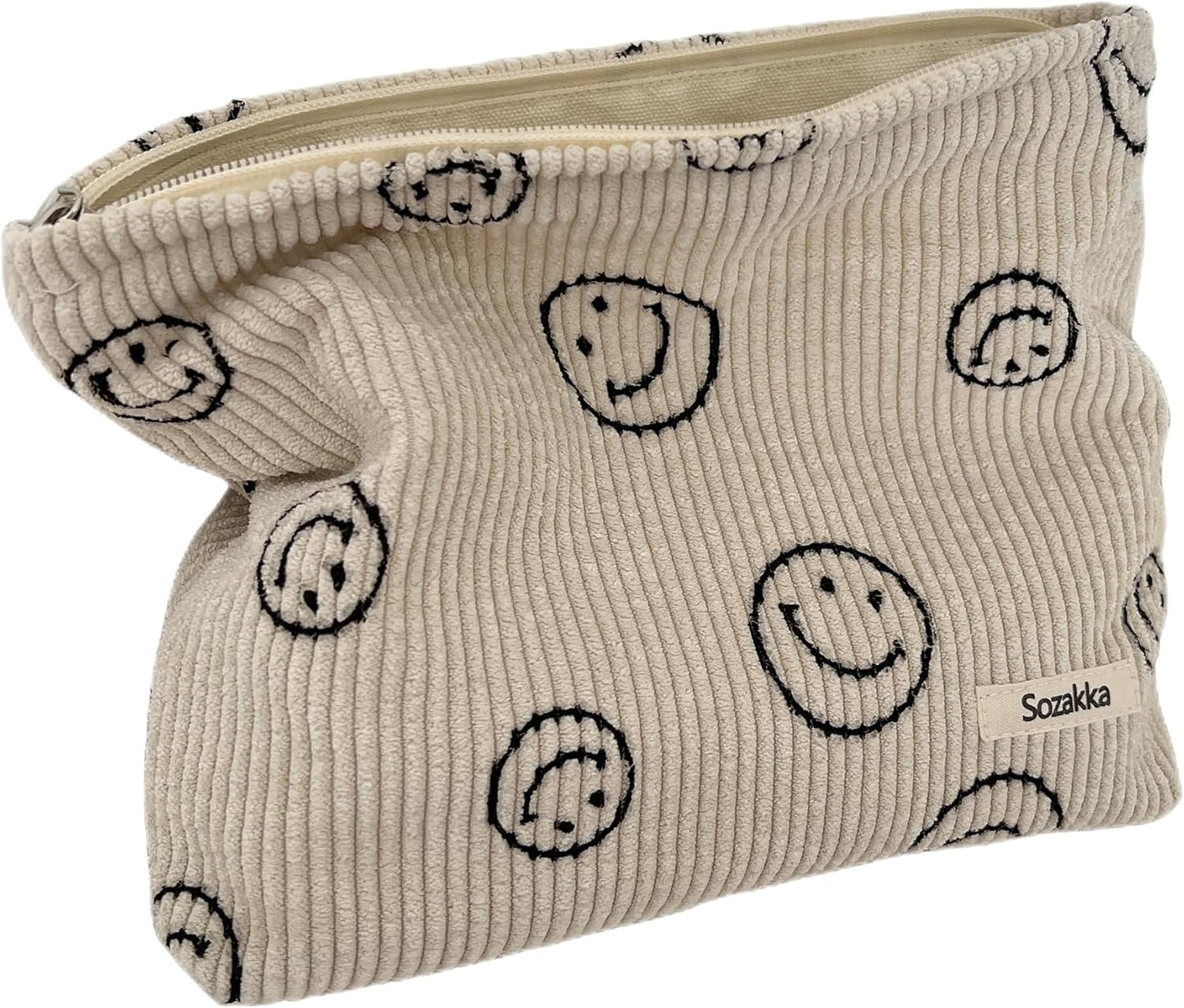 Cosmetic Bags for Women - Corduroy Cosmetic Bag Aesthetic Women Handbags Purses Smile Dots Makeup Organizer Storage Makeup Bag Girls Case Bags (A-Beige)