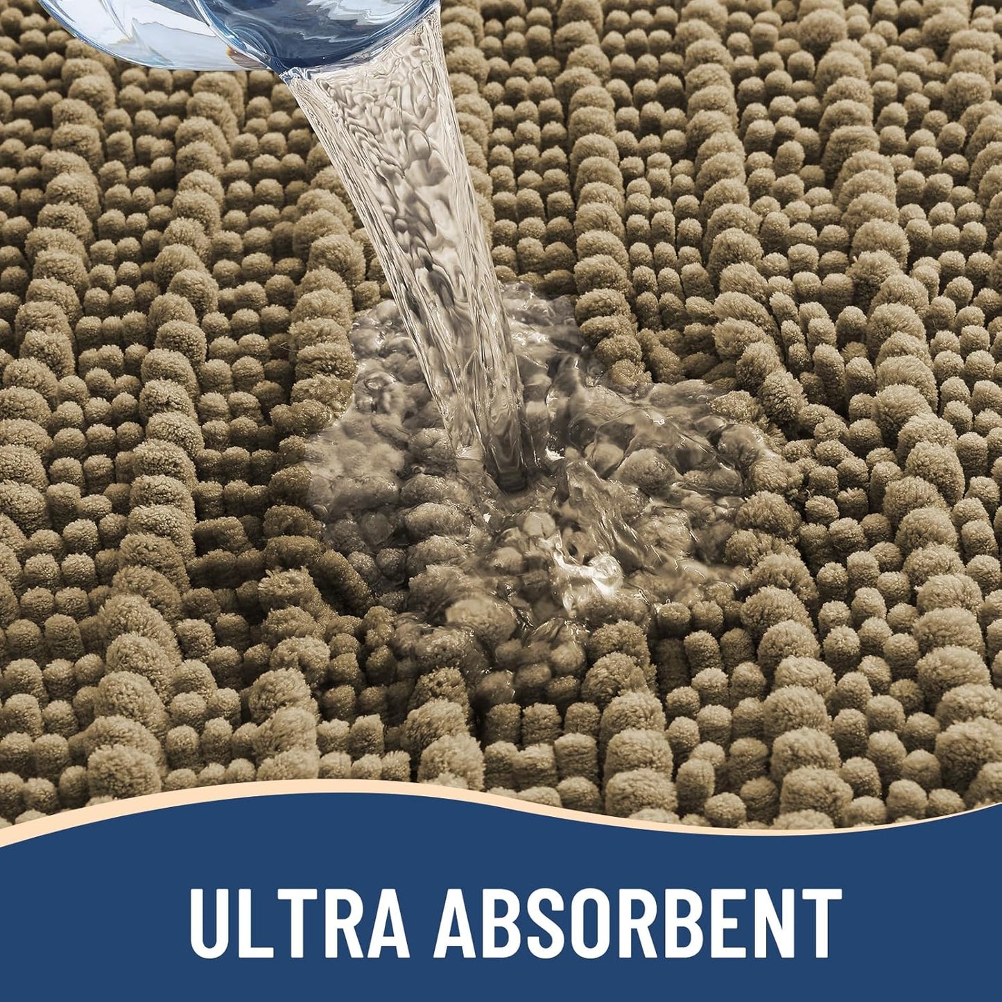 Arotive Luxury Chenille Bathroom Rug Mat, Extra Soft Thick Absorbent Shaggy Bath Rugs, Non-Slip Machine Wash Dry, Plush Bath Mats for Bathroom, Shower and Tub, 47x24, Camel