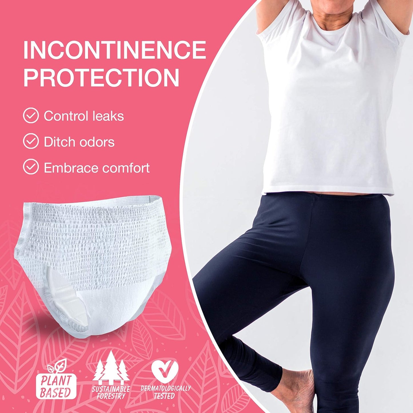 Veeda Natural Adult Incontinence Underwear for Women - Postpartum Underwear for Bladder Leakage Protection - Disposable Underwear with Maximum Absorbency - X-Large Size - 10 Count