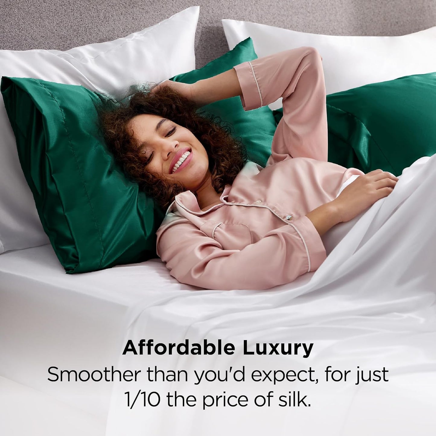 Bedsure Satin Pillowcases, Similar to Silk Pillow Cases Queen Size Set of 2, Pillow Case for Sleeping Women with Envelope Closure, Gifts for Women Men, Dark Green, 20x30 Inches, 2pcs