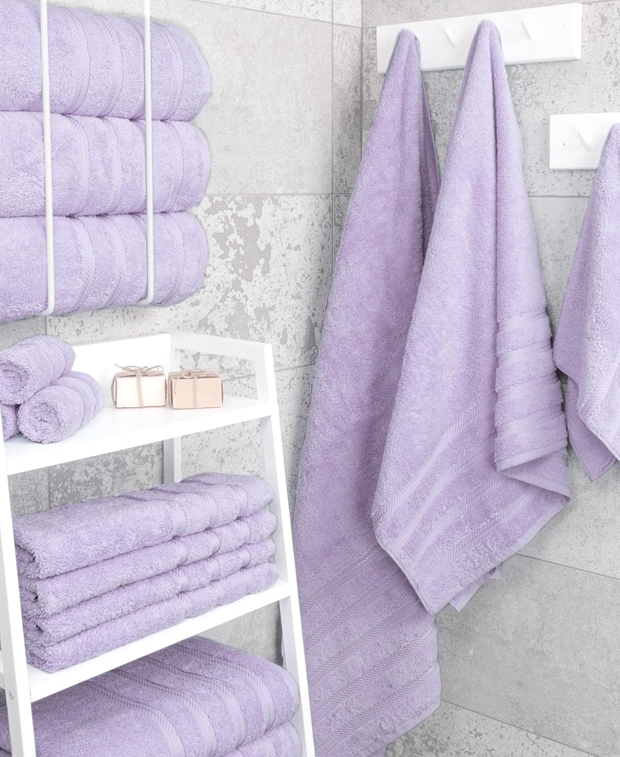 American Soft Linen Luxury 4 Piece Bath Towel Set, 600 GSM 100% Cotton Turkish Bath Towels for Bathroom, 27x54 in Extra Large Bathroom Shower Towels, Lilac