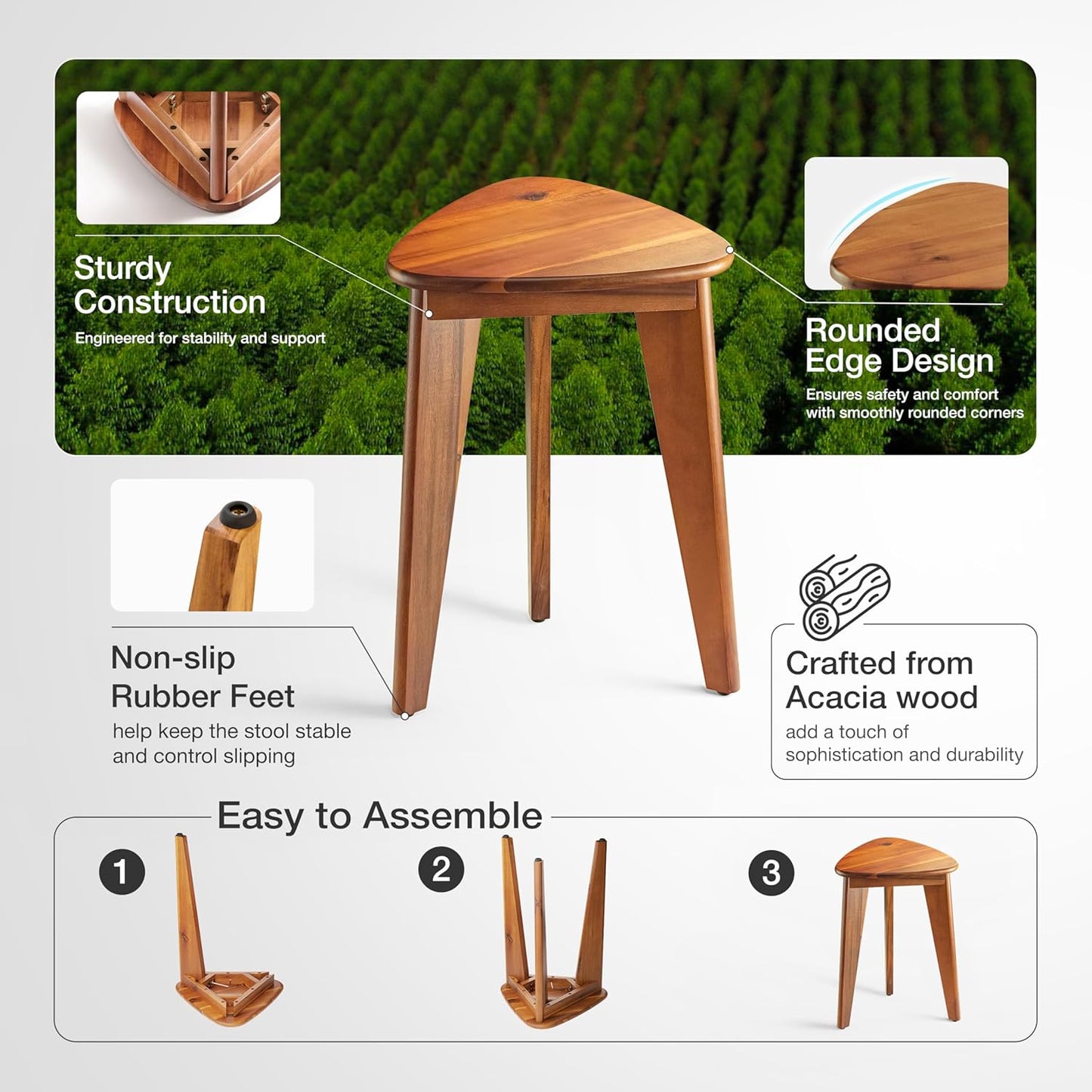 HOLANA 18" Corner Shower Foot Rest - Wooden Showers Stool Seat for Shaving Legs - Small Corner Shower Benches for Inside Shower - Waterproof Bath Step Stools Bench for Bathroom (Height - 18in, Acacia)