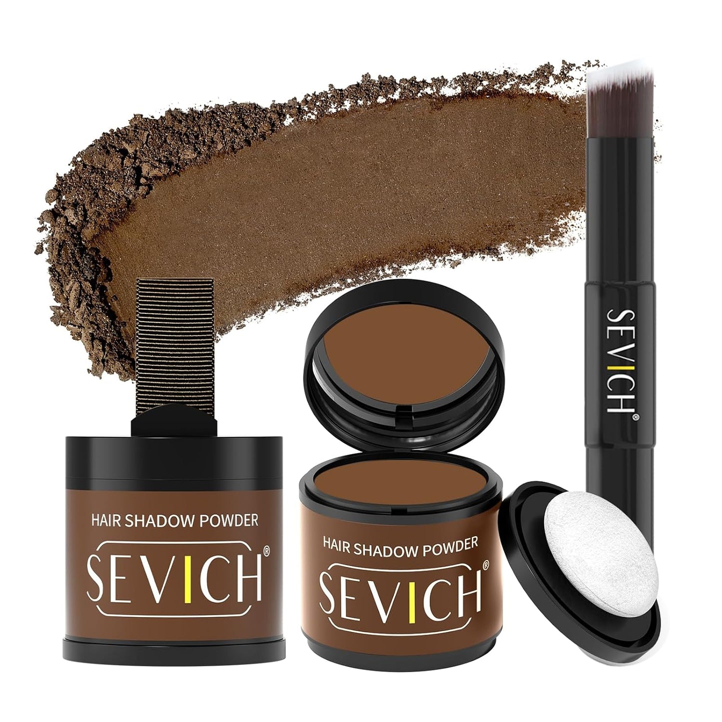 Sevich Hairline Powder 10g 2-Pack with Brush, Instantly Conceals Hair Loss & Thinning, 48H Waterproof Root Touch Up Powder, Natural Hair Shadow Toppers for Women & Men, 2 Box = 5 Boxes,Medium Brown