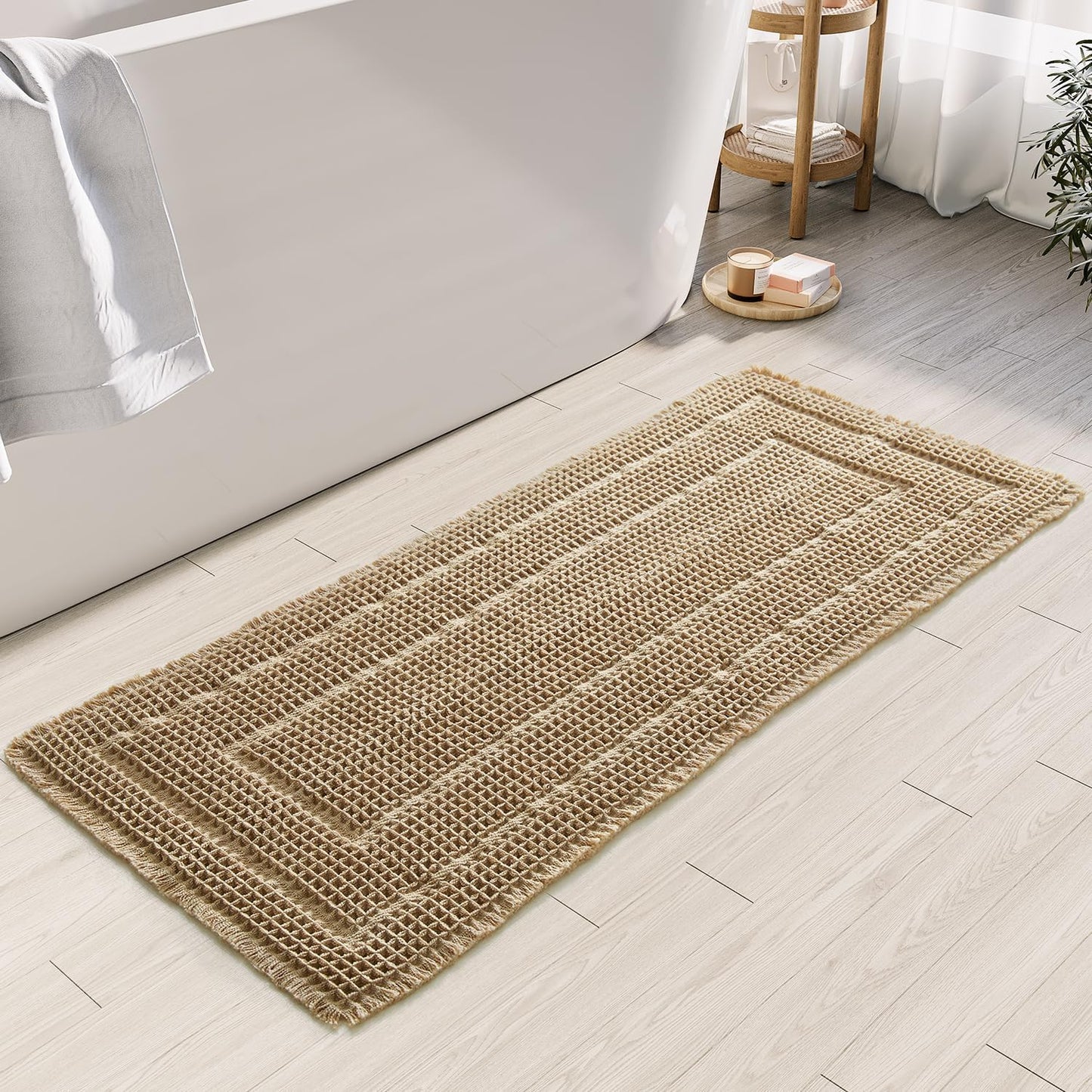 Bath Mats for Bathroom Non Slip,Waffle Luxury Bath Mat,Machine Washable Bath Mat for Shower,Ultra Soft Bathmat,Brown,19"*48"