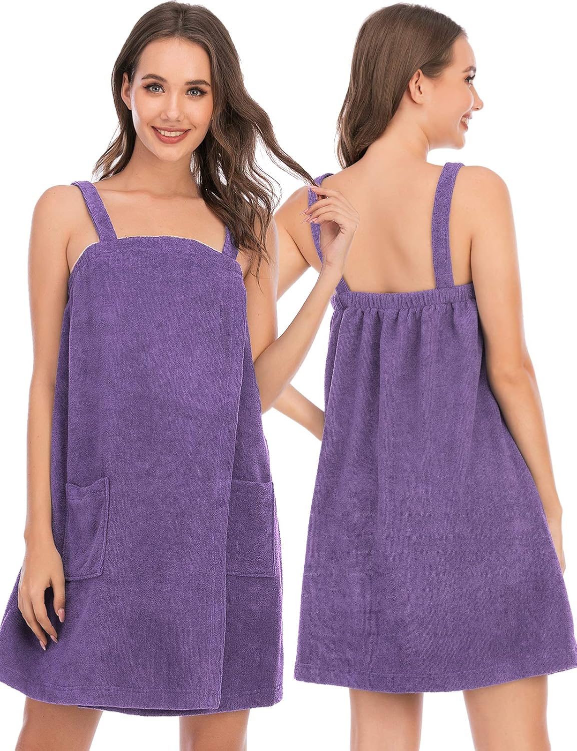 Veseacky Women Bath Wrap Towel for Womens Shower with Pocket Adjustable Spa Robe & Facial Headband