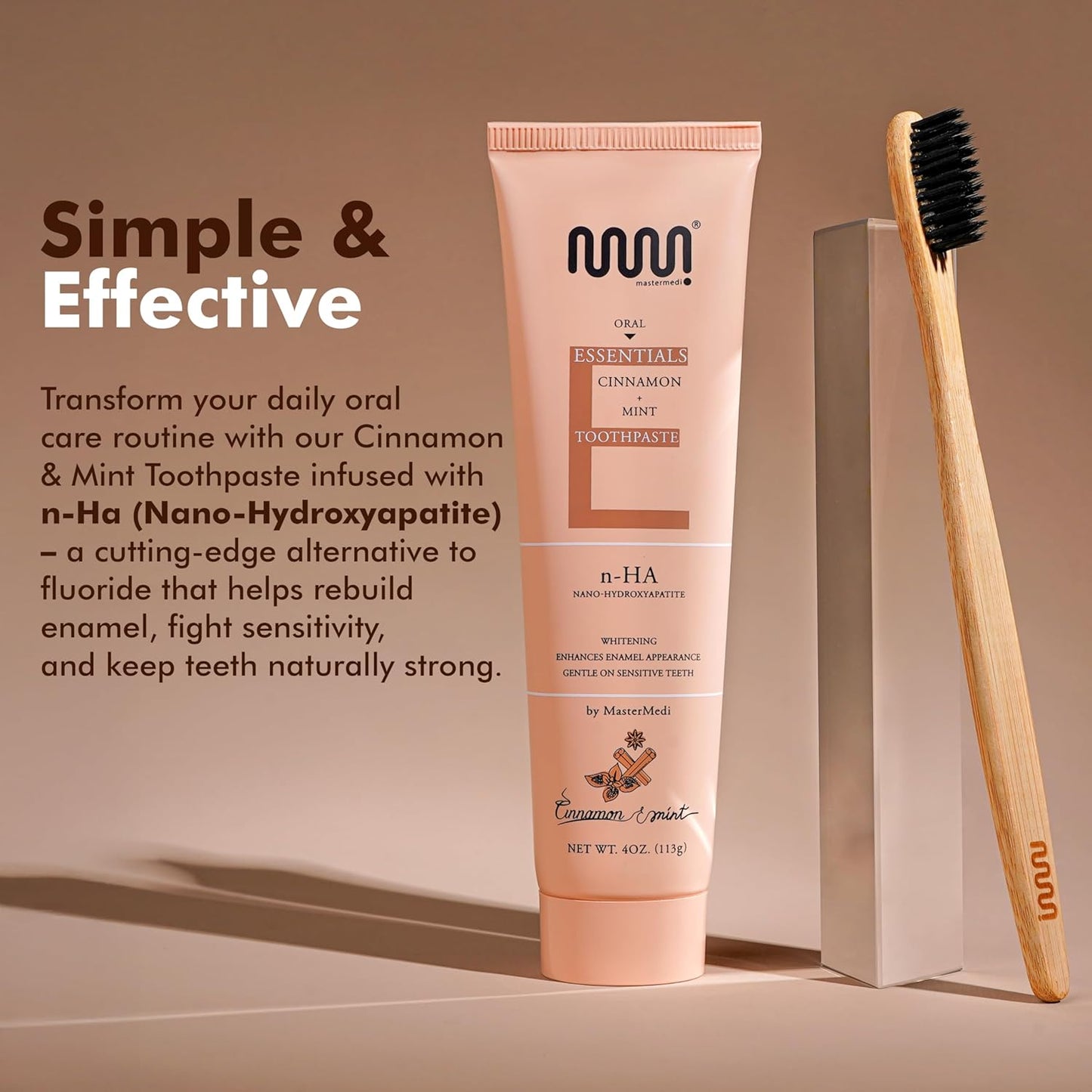 MasterMedi Nano Hydroxyapatite Toothpaste (Inspired by 10% nHA Formulas), Fluoride-Free, Whitening & Sensitivity Relief, Enamel Repair Support, SLS-Free, Xylitol, Mint & Cinnamon 4 Oz (Pack of 3)