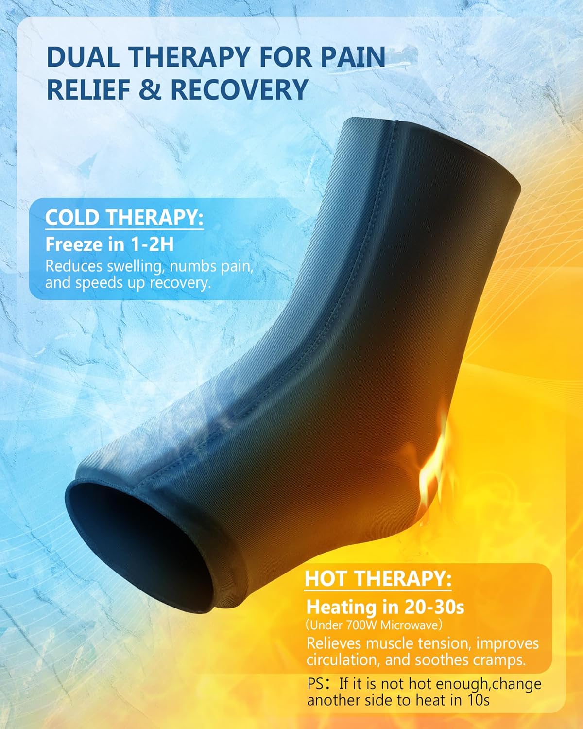 Ankle Foot Ice Pack Wrap for Injuries, Reusable Gel Ice Pack for Hot and Cold Therapies, Flexible Cold Pack for Achilles Tendonitis,Plantar Fasciitis,Swelling,Sprained,Post-Surgery Recovery Black