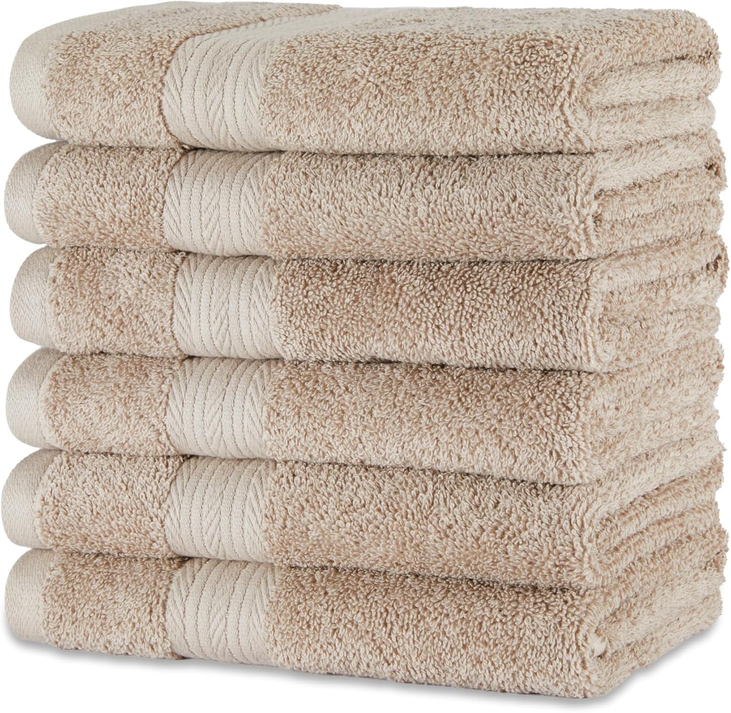Amazon Basics Fade-Resistant 100% Cotton Hand Towel, 6 Pack, 16"x26", Taupe
