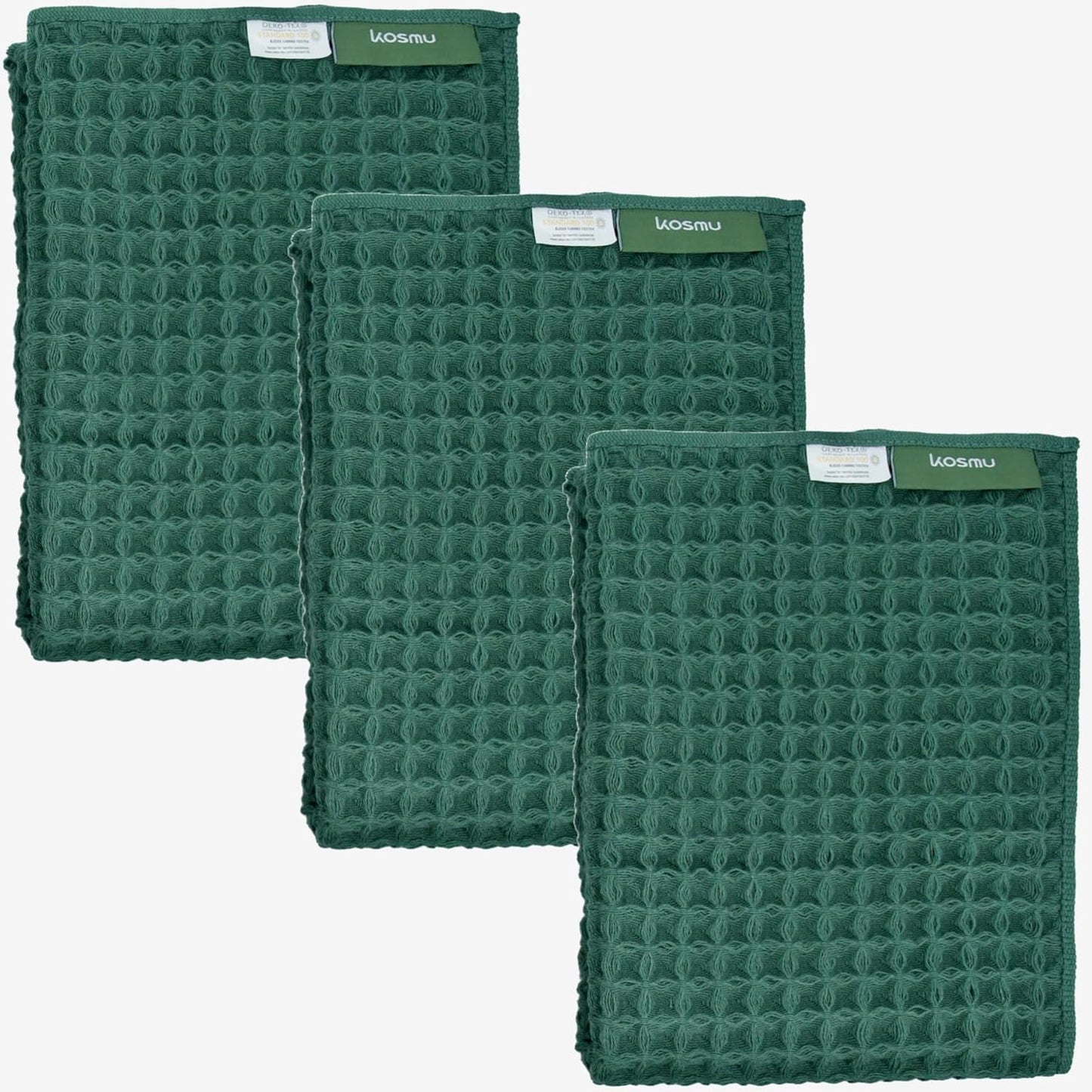 Luxury Japanese Cotton Silk Waffle Bath Towel | Plush, Absorbent, and Quick Dry (Forest Green, Hand Towel (3 Pack))