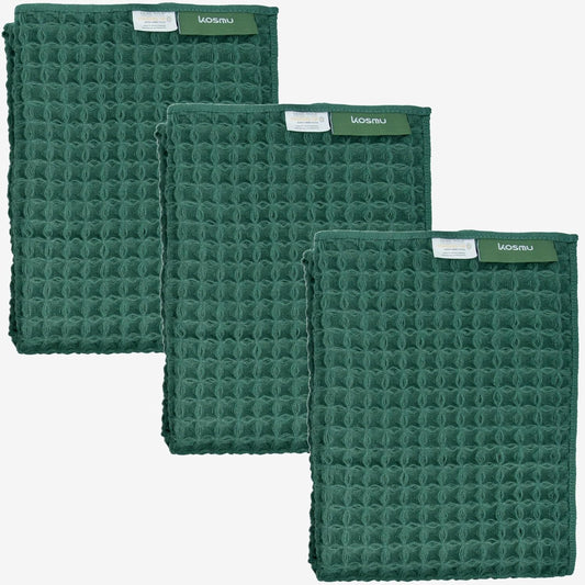 Luxury Japanese Cotton Silk Waffle Bath Towel | Plush, Absorbent, and Quick Dry (Forest Green, Hand Towel (3 Pack))