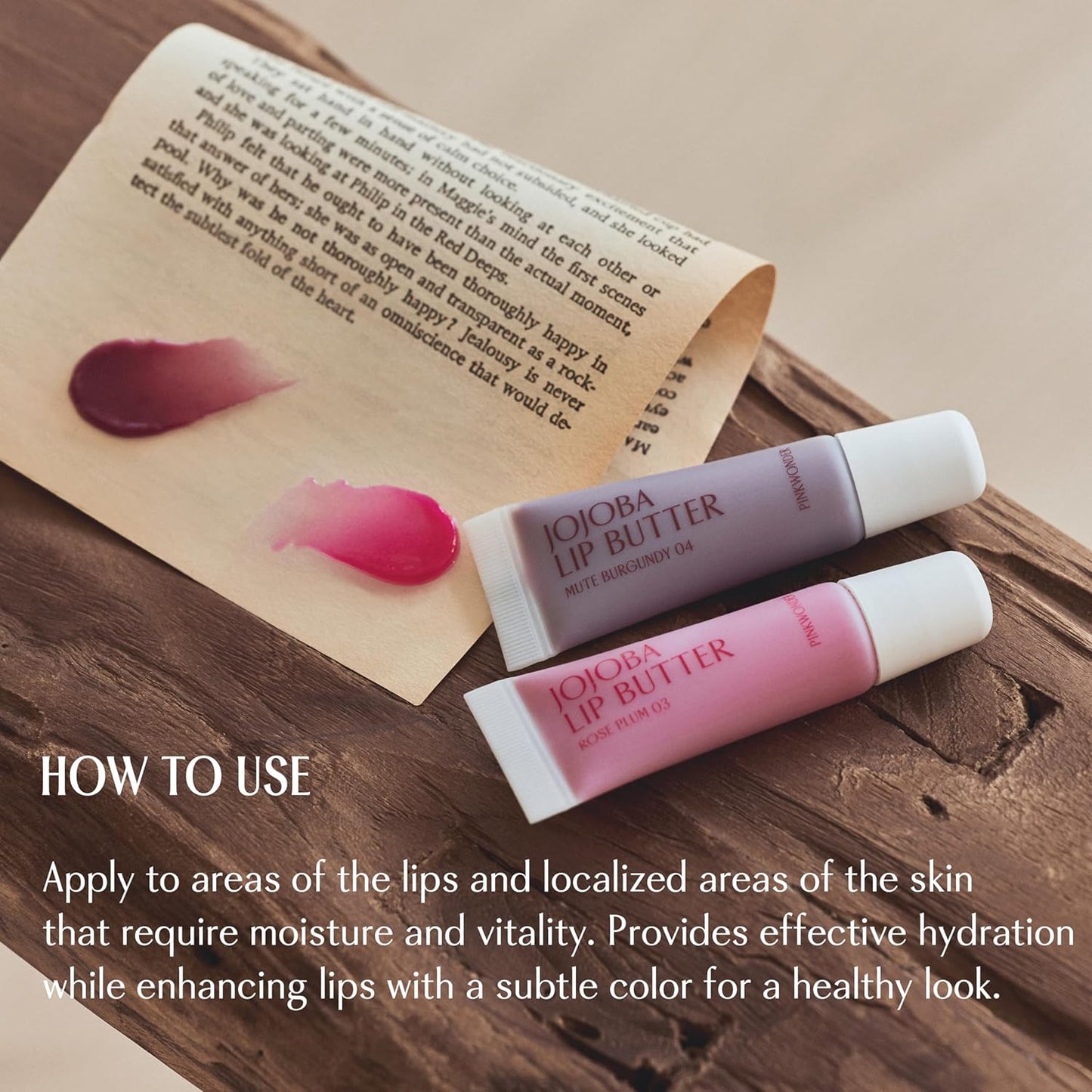 PINKWONDER Jojoba Lip Butter (04 Mute Burgundy) | Hydrating Lip Balm with Organic Jojoba Oil | Non-Sticky Lip Gloss for Dark Lips | Korean Lip Balm