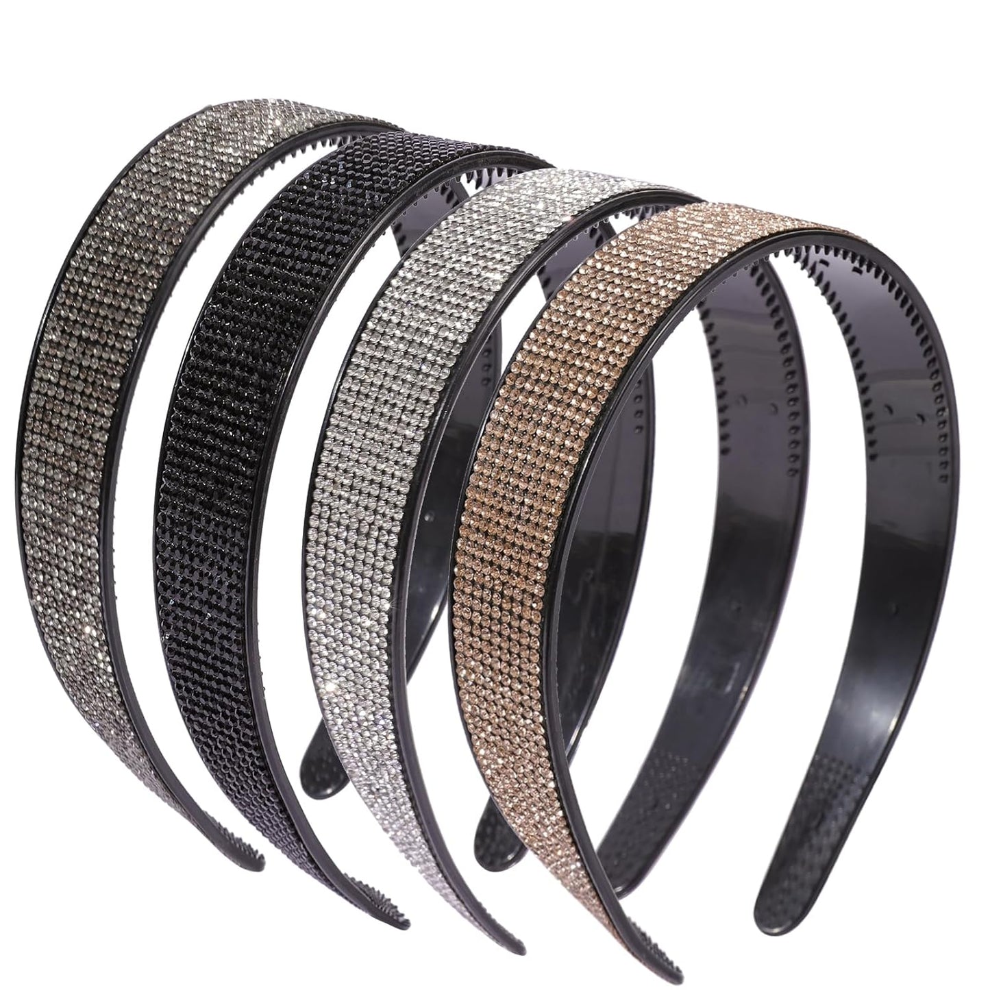 Rhinestone Headbands for Women Girls,4PCS Sparkly Crystal Headband Non Slip,Solid Rhinestone Hair Hoop Tooth Hair Bands,Comfortable Daily Prom Party Head Accessories