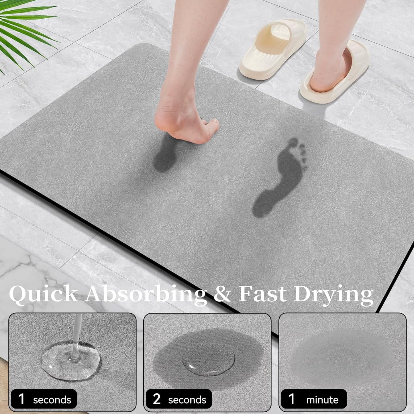Grey Long Bathroom Mat Rugs 59x17 Diatomaceous Earth Bath Mat Large Quick Dry Bath Mat Non Slip Rubber Backed Super Absorbent Shower Mat, Thin Bath Runner Rugs Floor Mat Fit Under Door,Shower,Sink