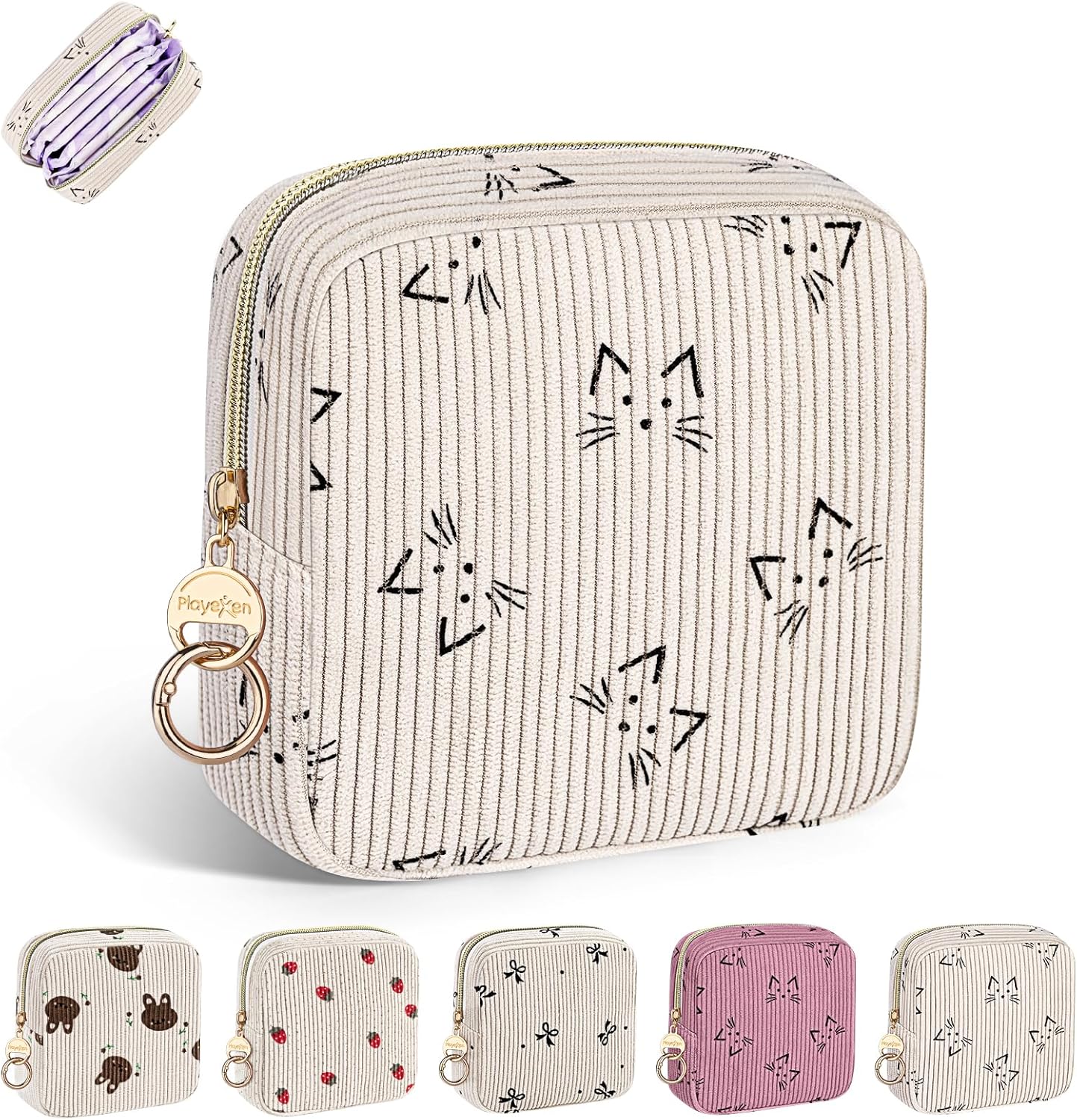 Period Bag for Teen Girls, Corduroy Cute Sanitary Napkin Storage Bag, Menstrual Pad Bag Tampon Holder for Purse