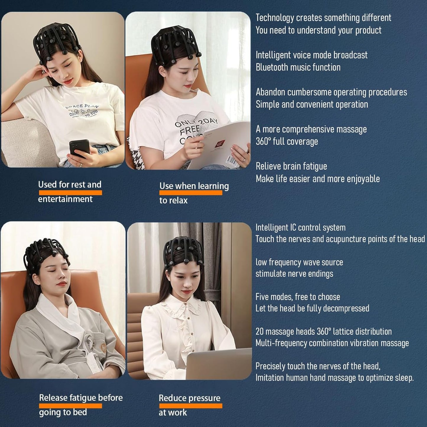 Electric Scalp Massager - Octopus Head Massager Stress Relax, 20 Claw Multi-Configuration Array Vibrating Nodes, 5 Modes, Bluetooth Music, Hair Scalp Relaxation, Fatigue Relief