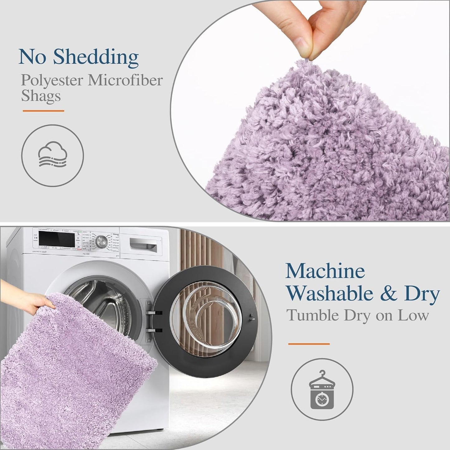 Walensee Bath Mat, Machine Washable Bath Rug, 20 x 32 Inch, Lavender, Non-Slip, High Pile, Shaggy, Bathroom Mat