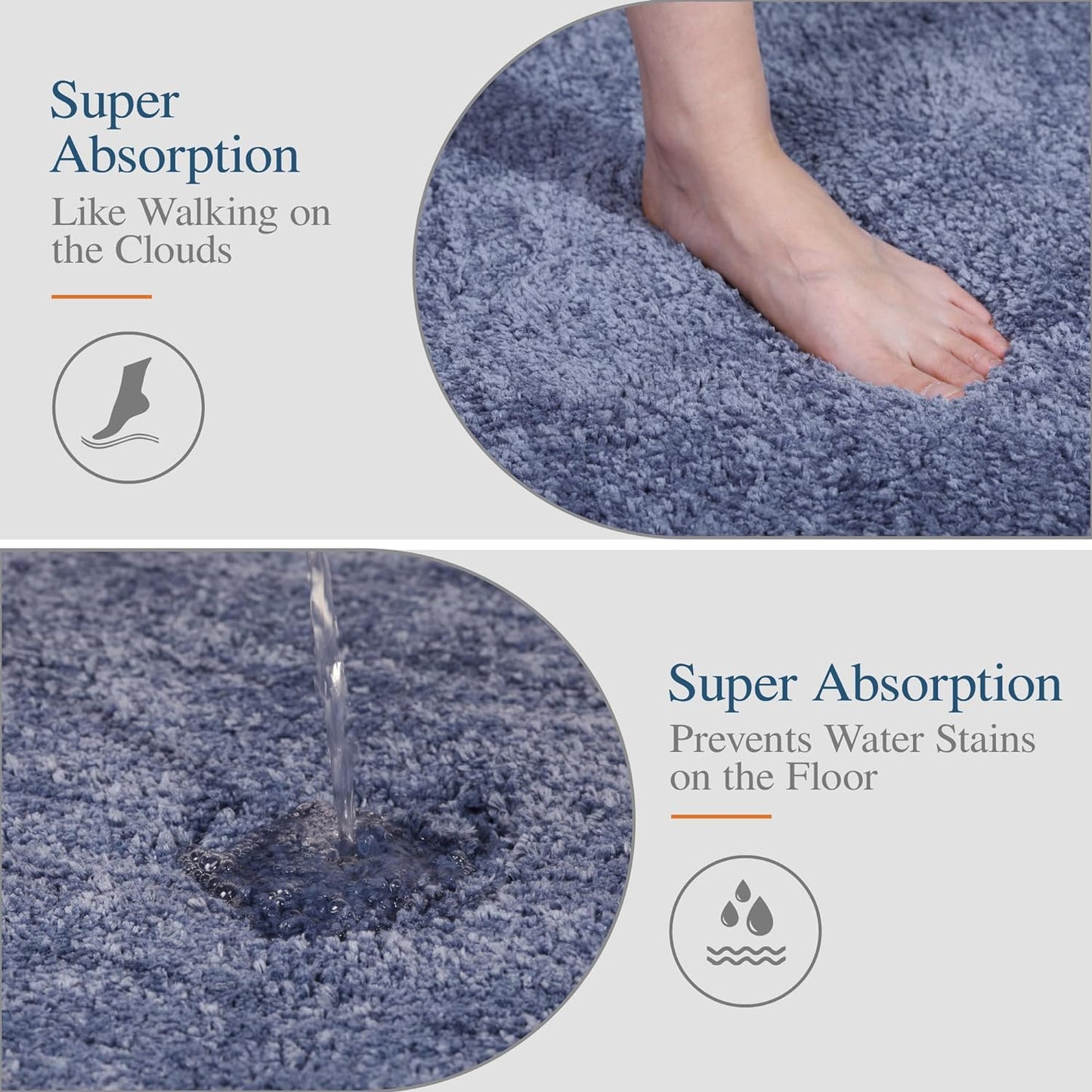 Walensee Non Slip Bath Mat (16 x 24, Blue) - Soft Microfiber Shaggy, Water Absorbent, Machine Washable, Thick Plush Shower Rug