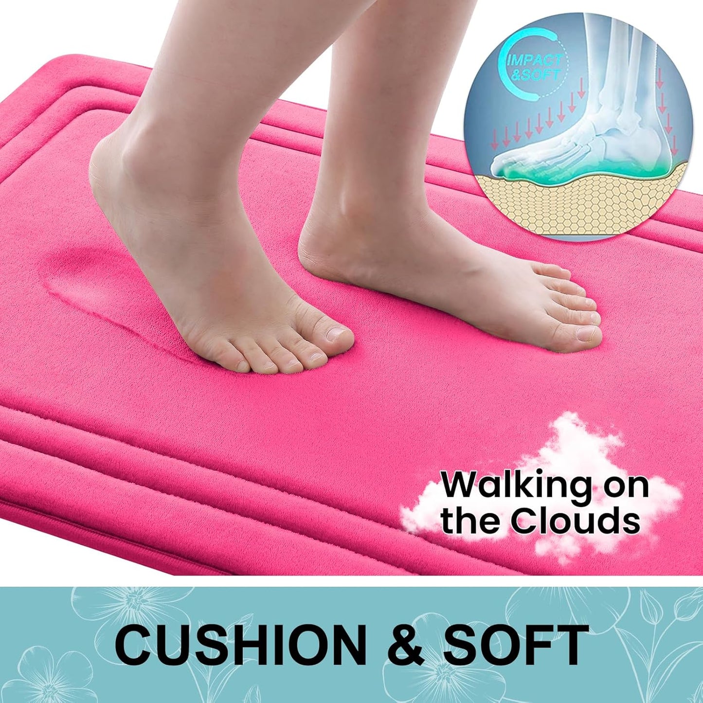 Grandaily Memory Foam Bath Mat Rug 30x20, Ultra Soft, Non-Slip and Absorbent Bathroom Rugs, Machine Wash Dry, Comfortable Bath Carpet for Bathroom Floor, Tub and Shower, Deep Pink