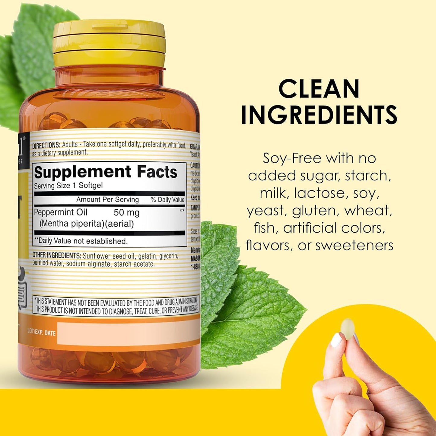 MASON NATURAL Peppermint Oil 50 mg Enteric Coated Supplement, 90 Day Supply of Gastrointestinal Support for Normally Functioning Bowel, Softgel Pills