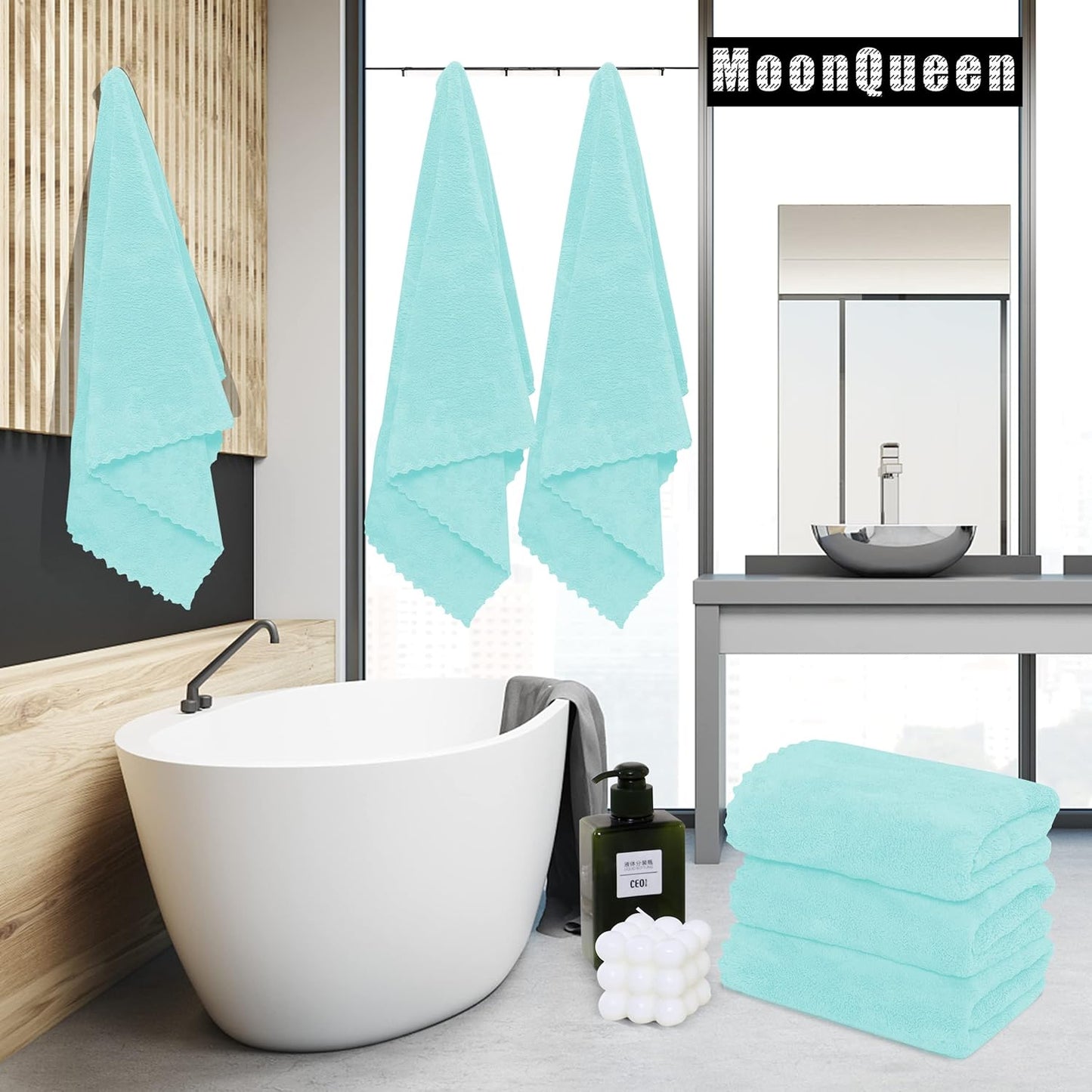 MOONQUEEN 2 Pack Premium Bath Towel Set - Quick Drying - Microfiber Coral Velvet Highly Absorbent Towels - Multipurpose Use as Bath Fitness, Bathroom, Shower, Sports, Yoga Towel (Frozen Blue)