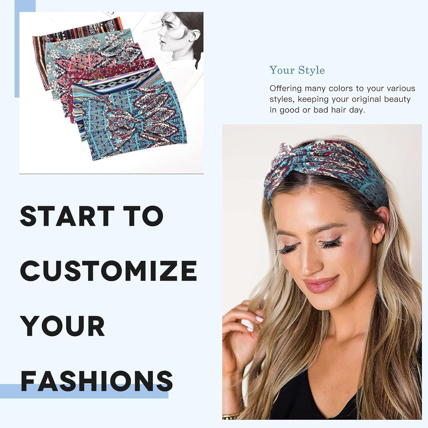 Wide Boho Headbands for Women Extra Large Turban Headband Twisted Knot Head wraps Criss cross African Thick Bandana Headbands,Pack of 6