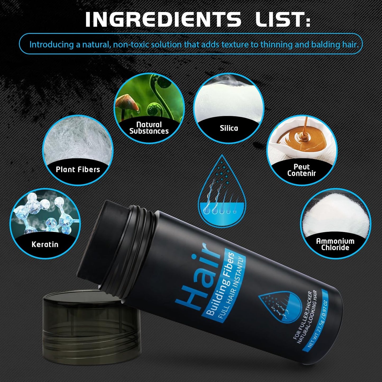 Hair Fibers Fill In Thinning Hair, Hair Powder Bald Spot Cover Up, Instantly Thicker & Fuller Look, Keratin Hair Building Fibers, for Women & Men (Medium Brown)