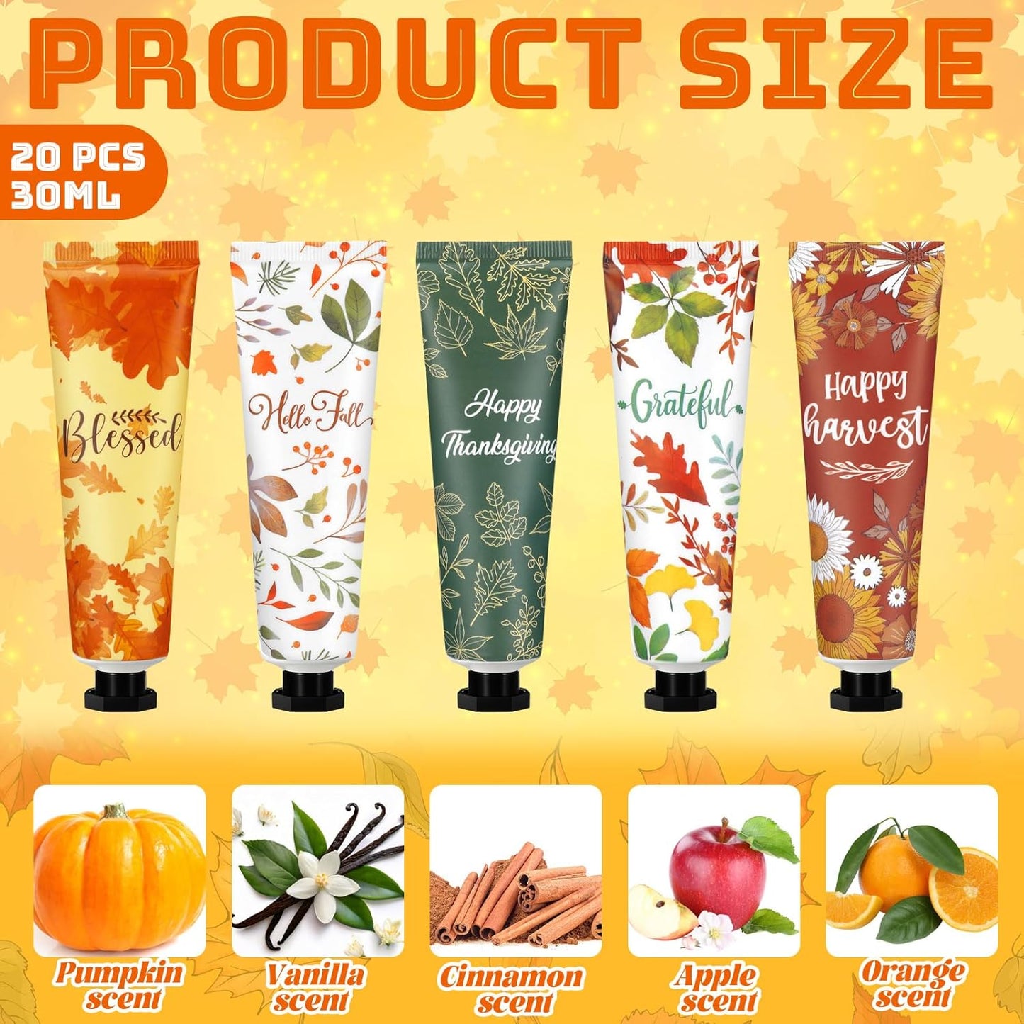 20 Pcs Thanksgiving Fall Hand Lotion Gifts Bulk for Women Maple Leaves Hand Cream 30ml Natural Botanical Fragrance Mini Lotion for Chapped Hands Travel Thanksgiving Autumn Party Supplies