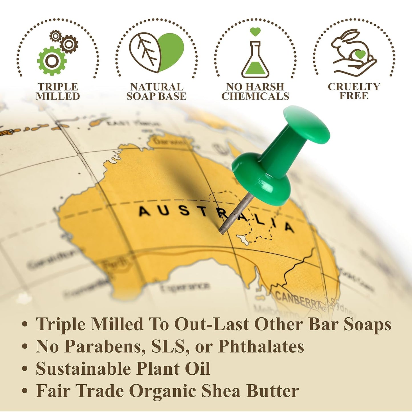 BELA Lemon Myrtle and Lemongrass Soap Bars 3.3 OZ French Triple Milled Bar Soap with Organic Shea Butter Suitable for All Skin Types Long Lasting, Made in Australia, 6 Pack
