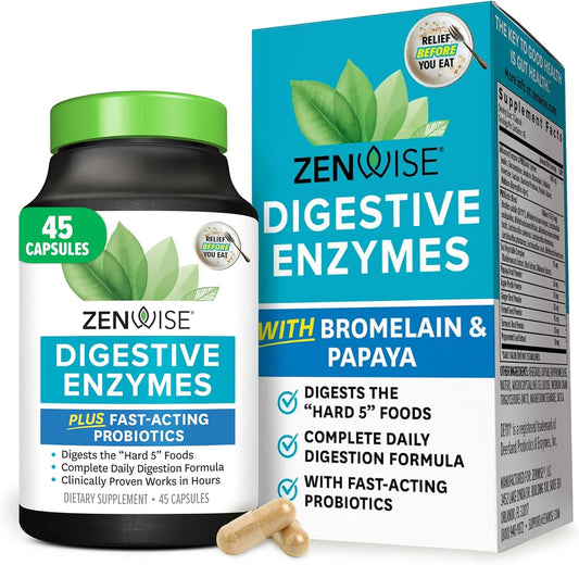 Zenwise Health Digestive Enzymes for Gut Health & Bloating Relief - Multi Enzymes Digestion Supplement with Probiotics, Bromelain & Papaya for Digestive Health Support - Men & Women - 45 Count