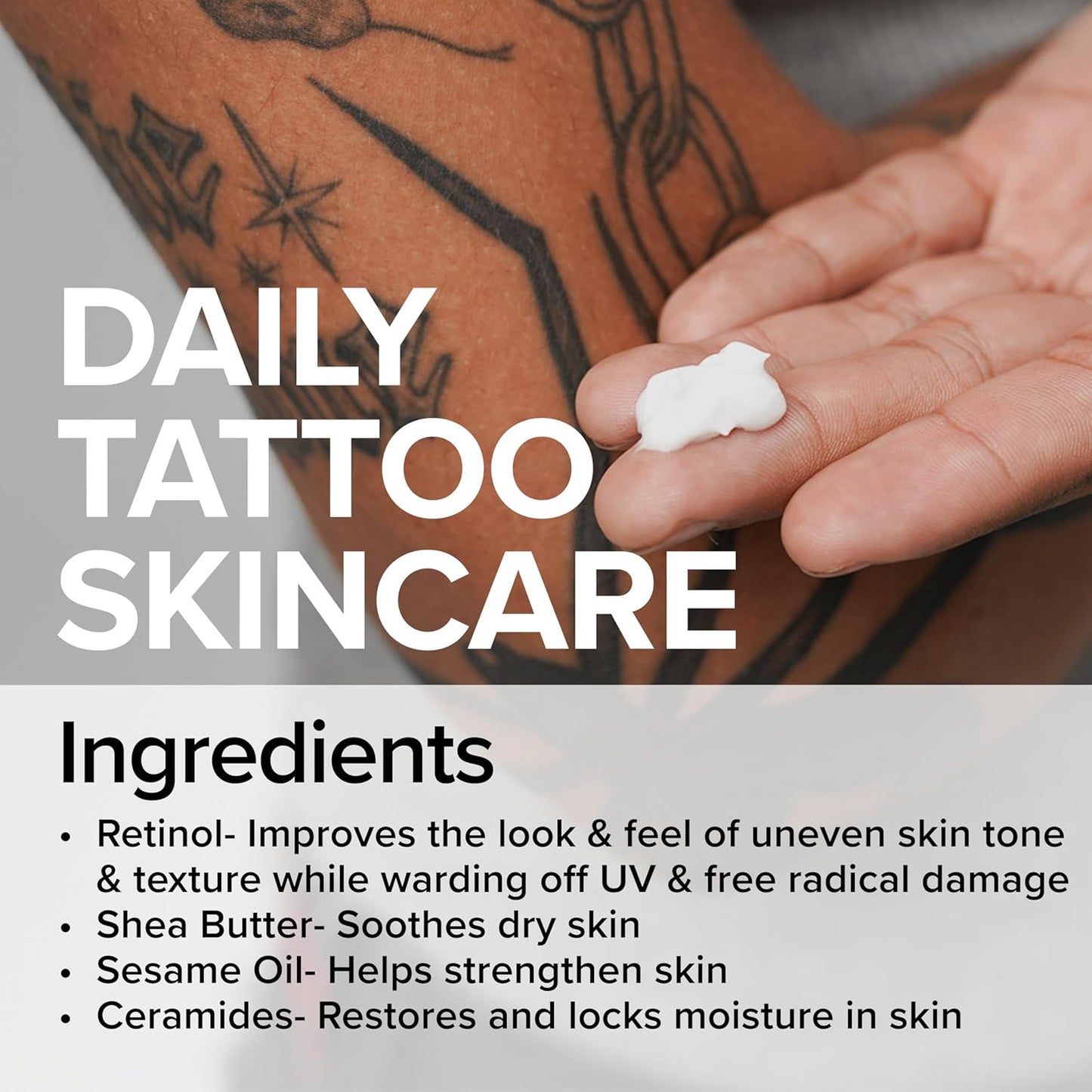 Replenish Tattoo Body Lotion - Fragrance-Free Lotion, Non-Greasy & Silicone-Free, Clean Ingredients, Lightweight for Daily Use (3.4 Fl Oz)
