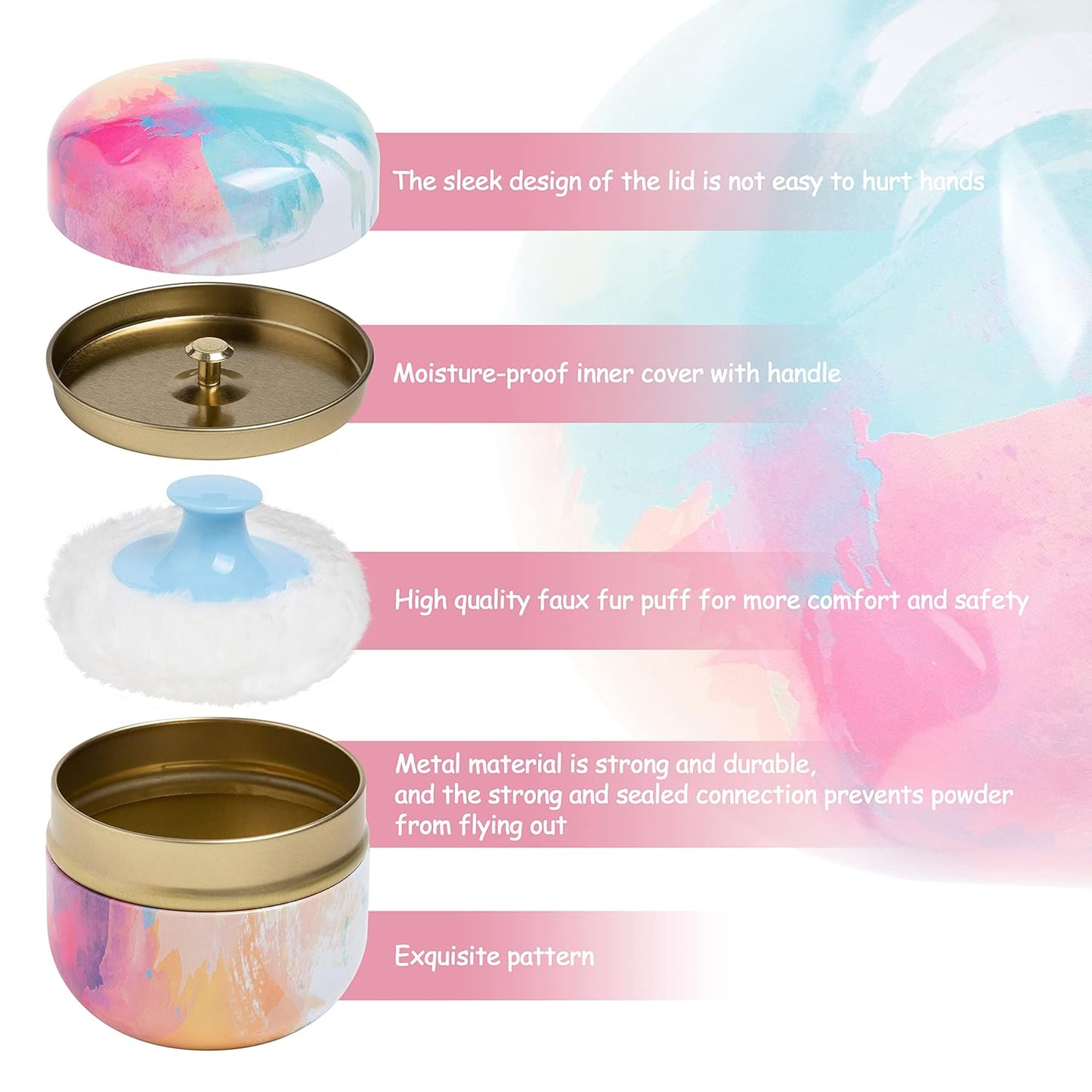 Powder Puff and Powder Container for Body Dusting Powder Case with Puff for Baby and Women,Loose Powder Containers with Puff for Travel (Rainbow1)