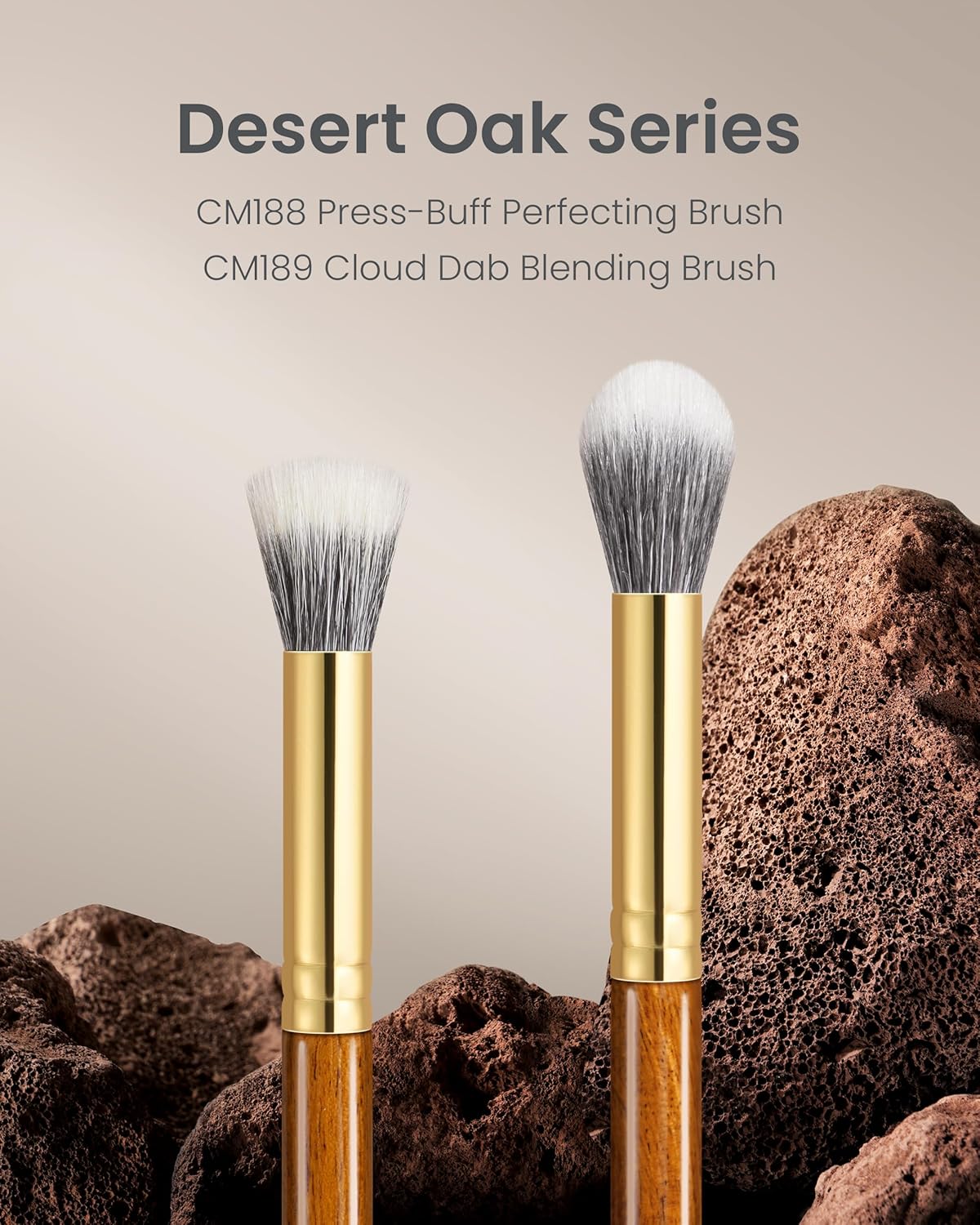 Desert Oak Series Powder Cheek Duo Brush Set - CM 188 Blush Brush & CM 189 Highlighter Brush of Goat Hair for a Soft-Focus Glow, Bubinga Handle