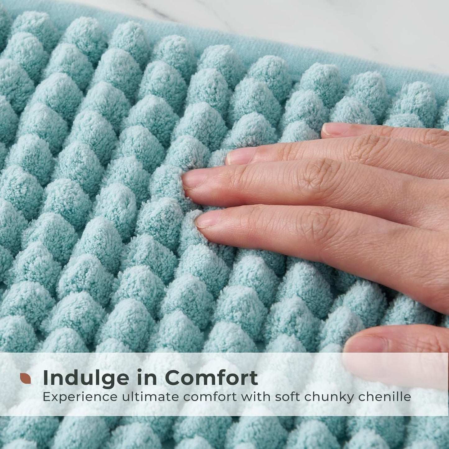 FRESHMINT Thick Chunky Chenille Bathroom Rug, 24"x36", Non Slip Bath Mat, Soft Bathroom Decor, Cute Shower Mat, Water Absorbent, Washable, Aqua Blue