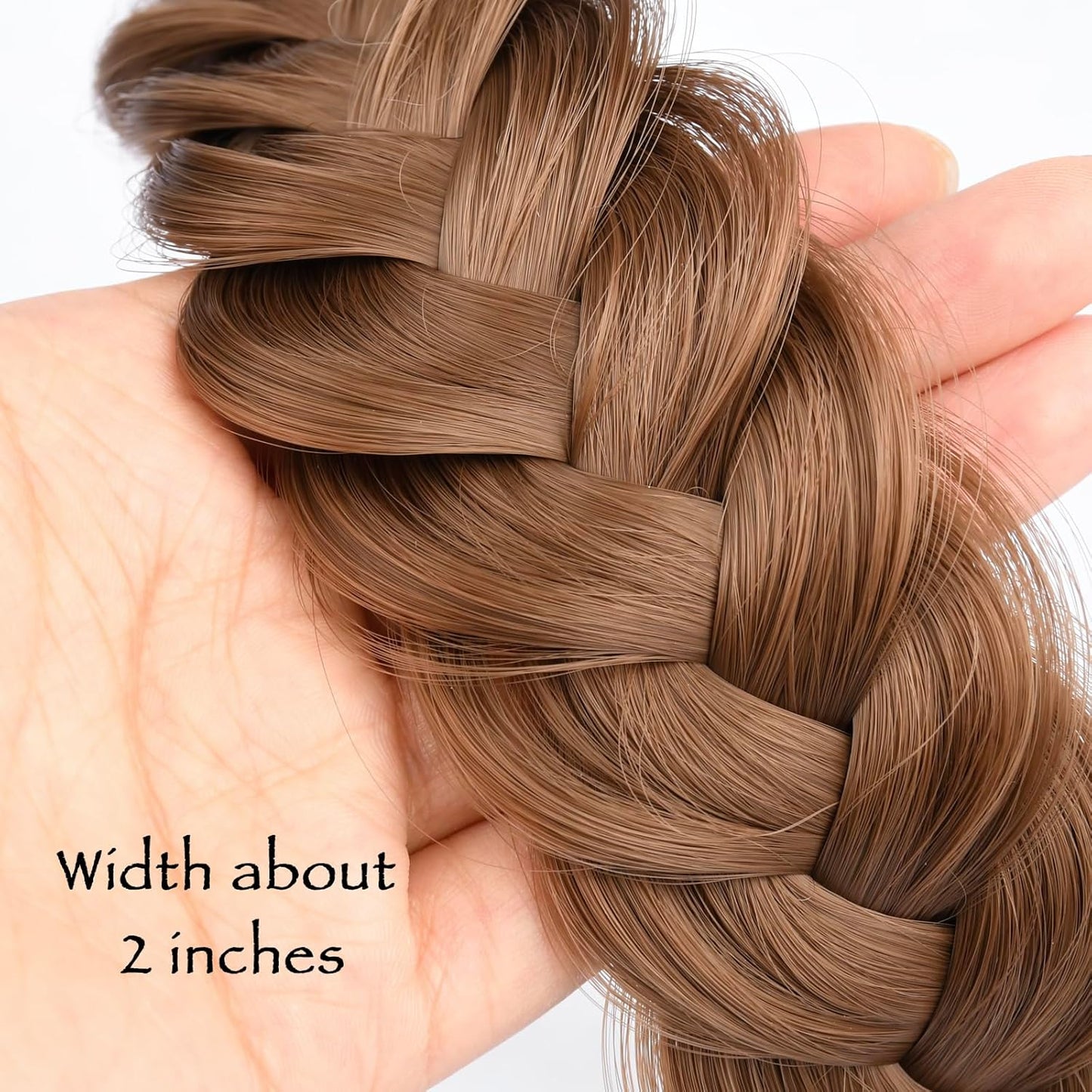 DIGUAN Wide Messy Braided Headband With Teeth Synthetic Hair Plaited Headband High Elasticity Braids Chunky Fishtail Braided Hair Band Hairpiece for Girls Women (Medium Brown)