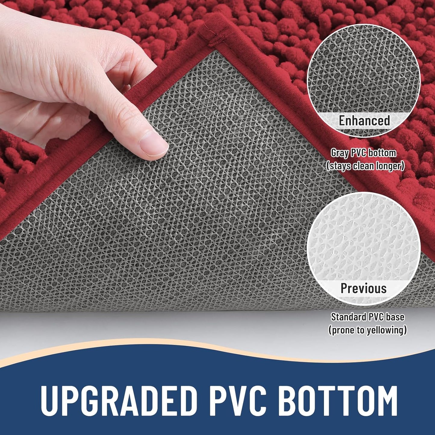 Arotive Luxury Chenille Bathroom Rug Mat, Extra Soft Thick Absorbent Shaggy Bath Rugs, Non-Slip Machine Wash Dry, Plush Bath Mats for Bathroom, Shower and Tub, 60x24, Red