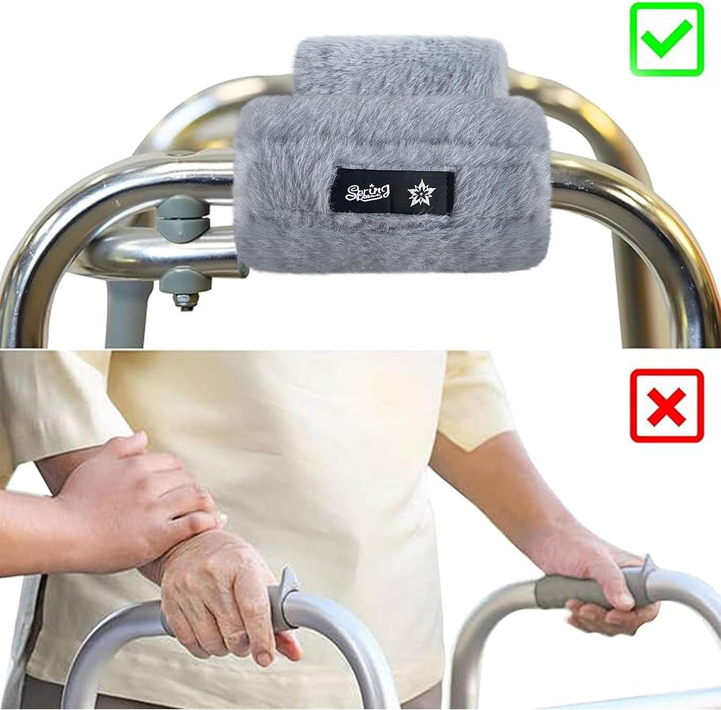 SPRING SEAON Walker Hand Pads Fluffy Walker Handle Cushions Non-Slip Universal Walker Grips Padded Hand Covers Soft Pads for Walkers for Seniors Walker Pads for Handles Folding Rolling Wheelchair, Rollator Handle, Elderly Grippers 2 Pack