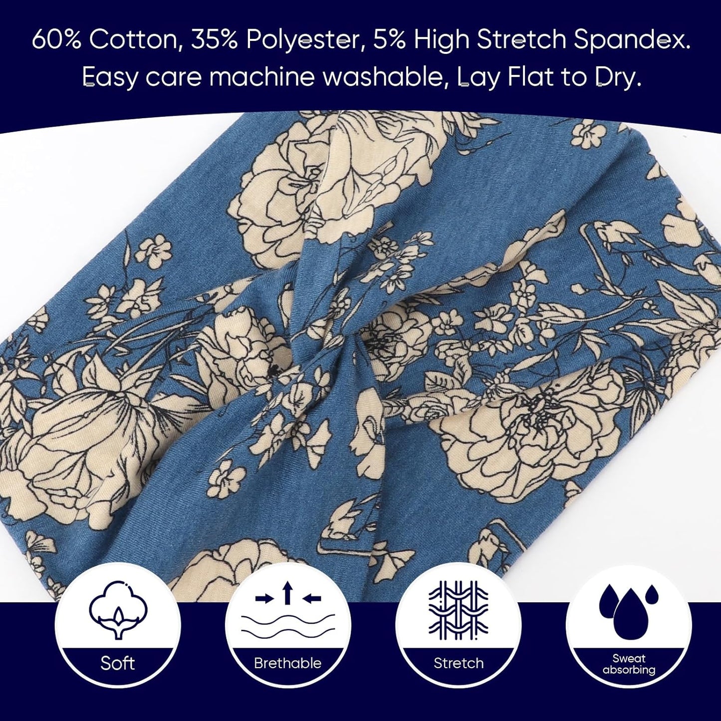 DRESHOW 4 Pack Turban Headbands for Women Wide Vintage Head Wraps Knotted Cute Hair Band Accessories