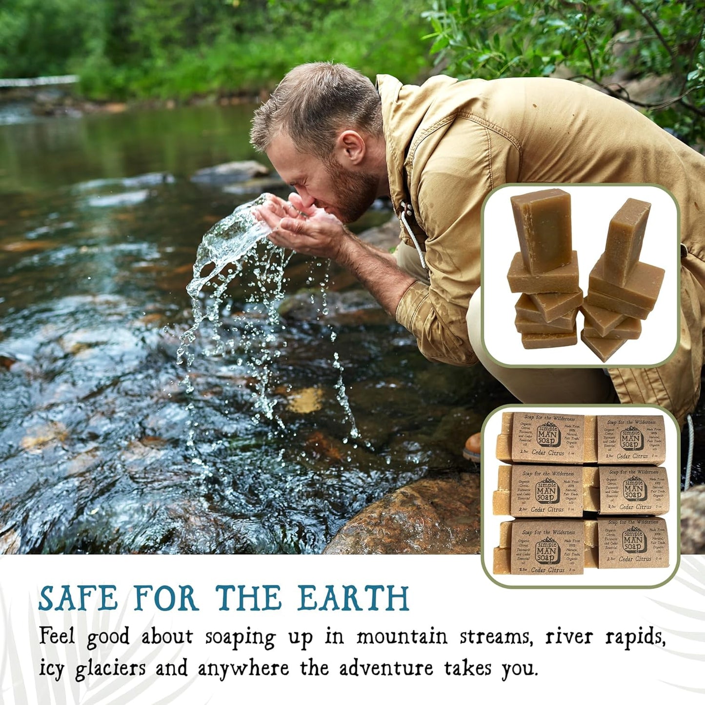 SimpleMan Soap Bar (Cedar Citrus) - Men’s soap with Organic & Fair Trade Essential Oils - All Natural, Handmade Man Bath Soap Bars-Pack of 12-2.5 Ounce bars(30 Ounces Total)