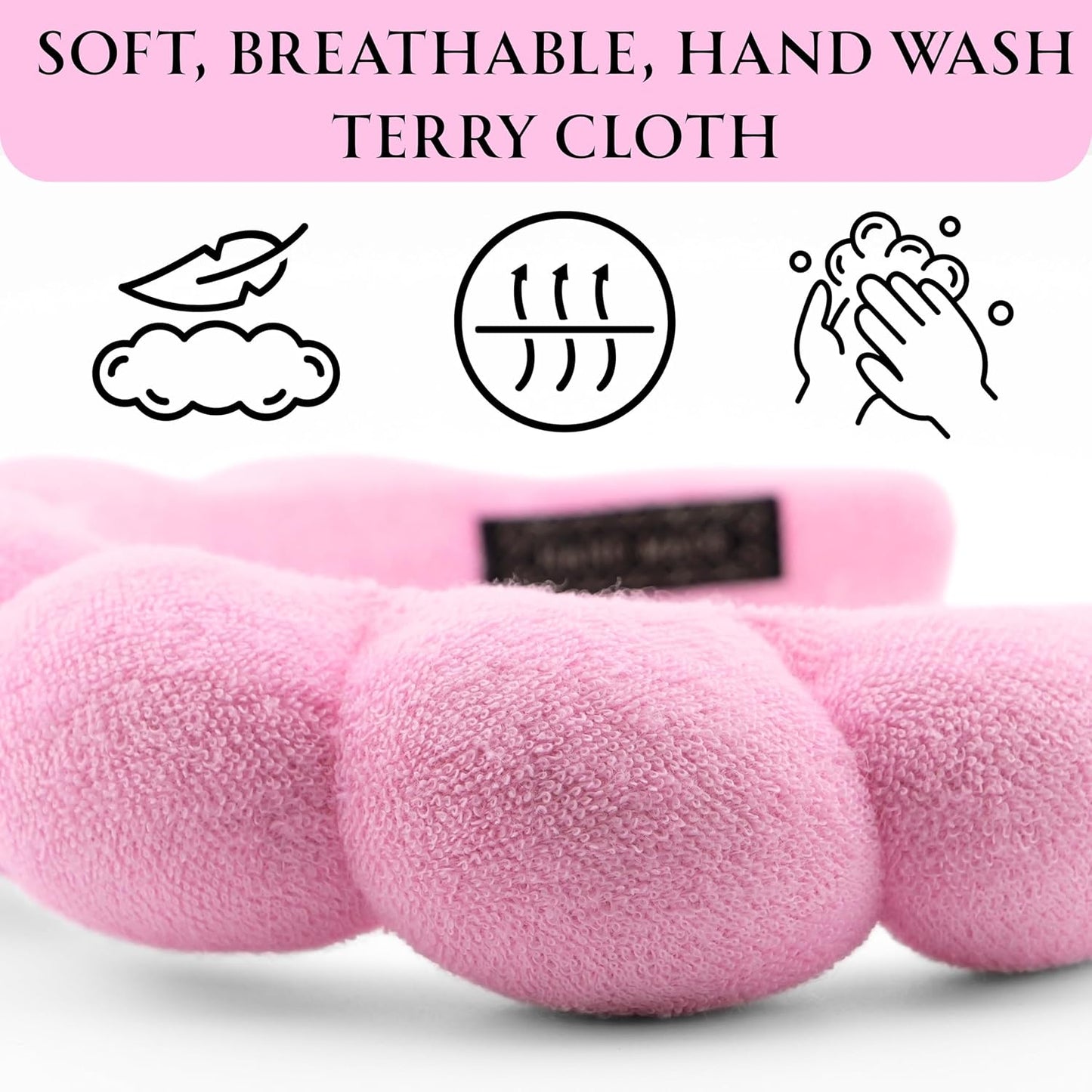Skincare Headband - Hair band for Washing Face & Makeup Headband for Women - Terry Cloth Hairband for Spa & Skincare Routines - Perfect for Face Wash & Makeup Application (Pastel Pink)
