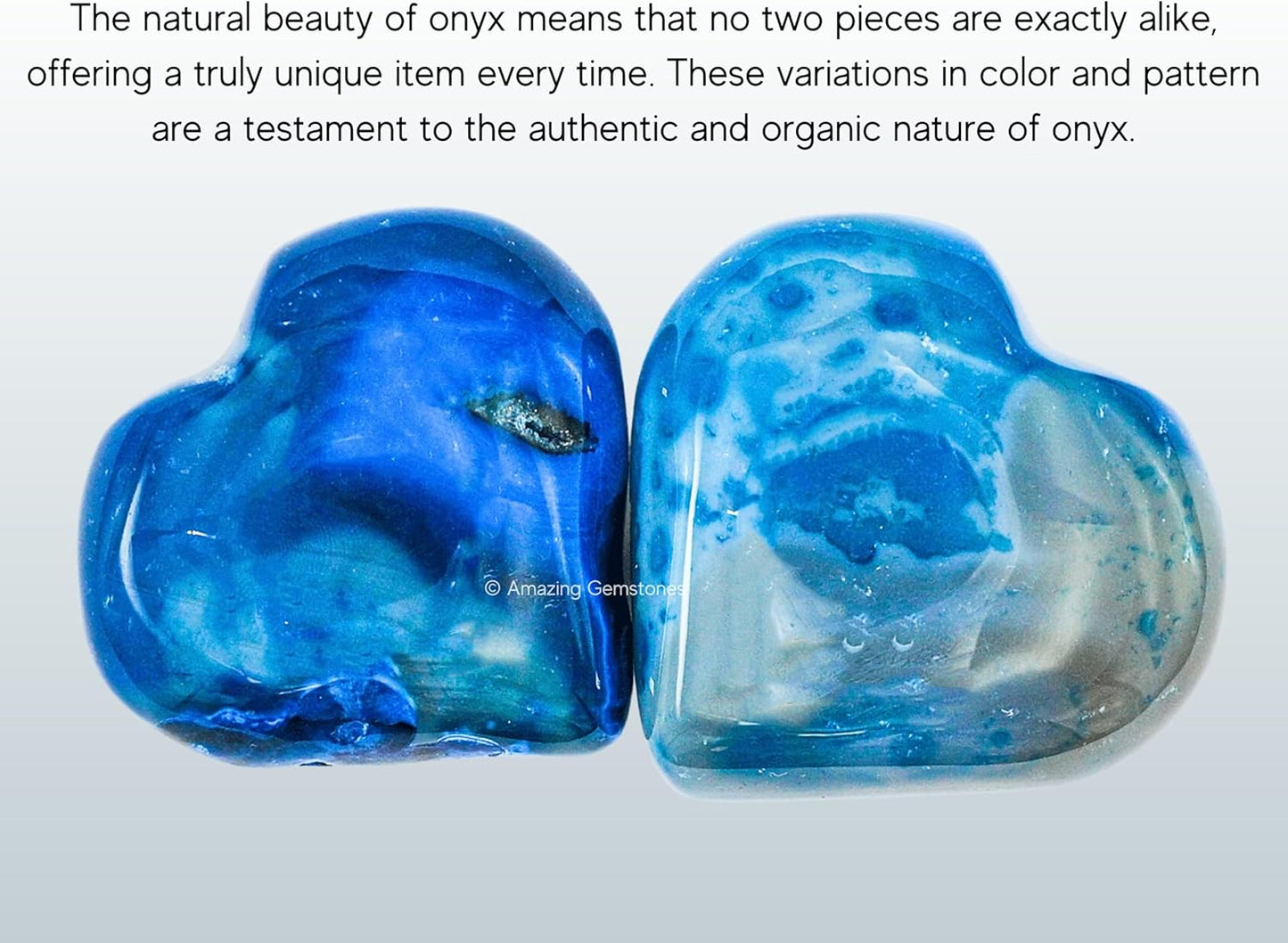 Blue Onyx Agate Crystal Heart Palm Stone - Pocket Massage Worry Stone for Natural Body Chakra Balancing, Reiki Healing and Crystal Grid