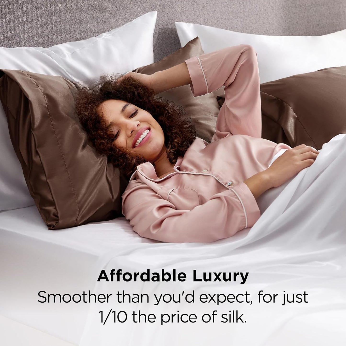 Bedsure Satin Pillowcase 2 Pack Similar to Silk Pillow Cases Standard Size, Pillow Case for Sleeping Women with Envelope Closure, Gifts for Women Men, Beaver Fur, 20x26 Inches, 2pcs