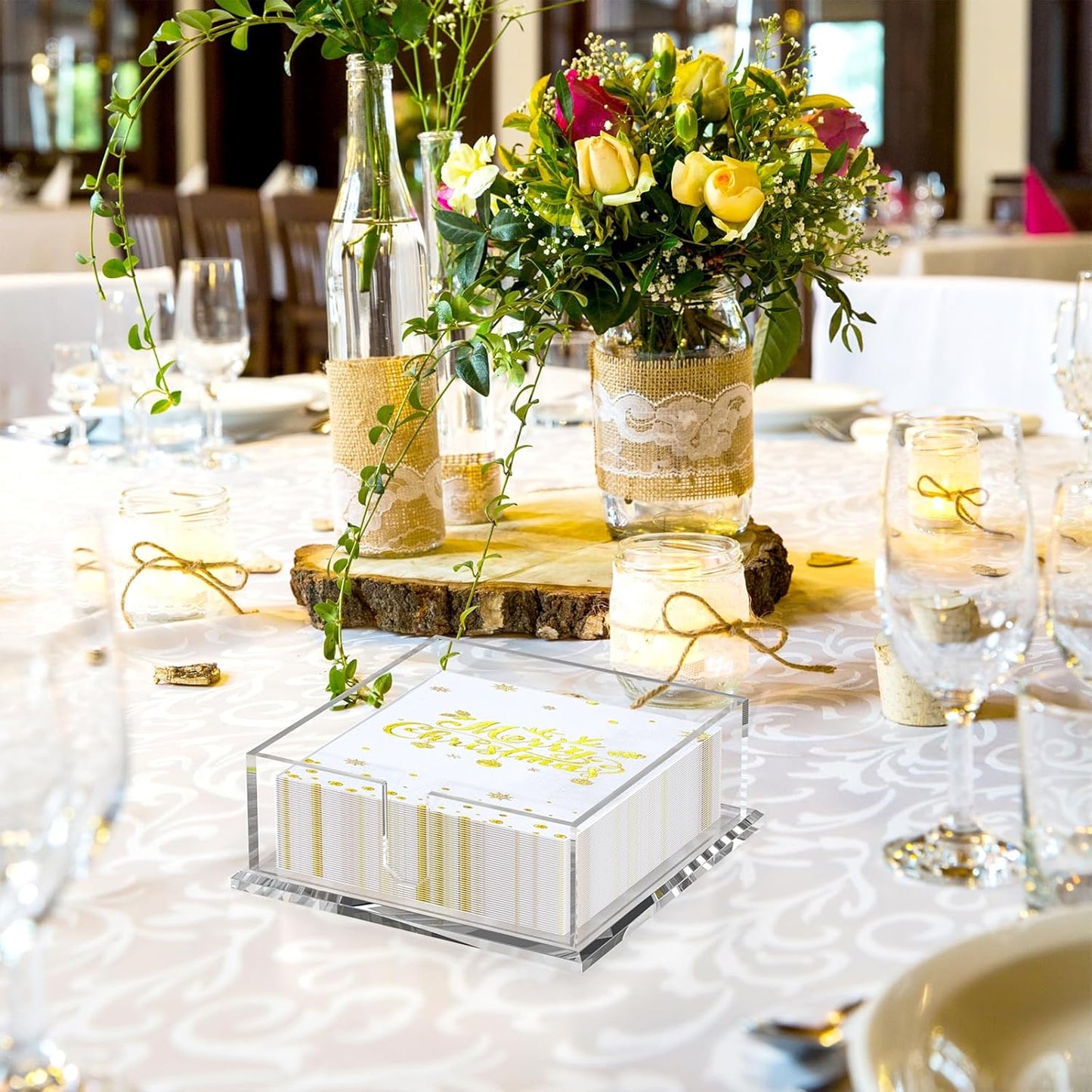 Napkin Holder for Table, Acrylic Napkin Paper Towel Holder for Kitchen, Clear Acrylic Guest Towel Holder Tray for Bathroom, Cocktail Napkin Holder for Dinner (Square Clear 7'')