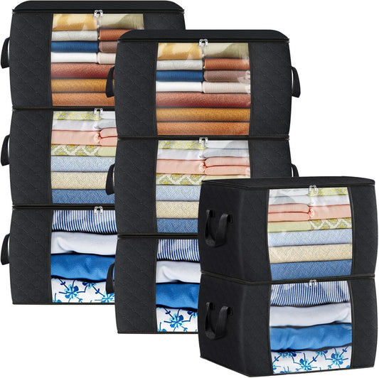 Fab totes 24 Gallons Clothes Storage, Foldable Thick Fabric Blanket Storage Bags, Containers for Organizing Bedroom, Closet, Clothing, Comforter, Organization with Handle (8 Pack,Black)