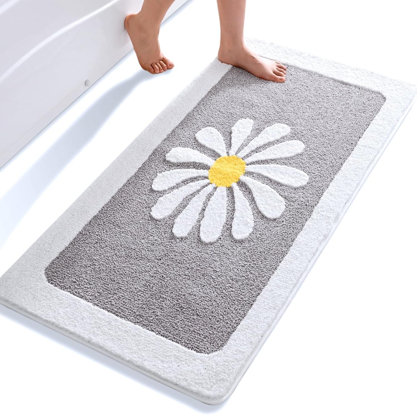 Bathroom Rugs Mat, White Flower Bath Rugs Fluffy Soft Superfine Fiber Rugs Non Slip Bath Mat Machine Wash Plush Mats,Bathroom Rug for Bathroom Shower Room (24x48, Gray)