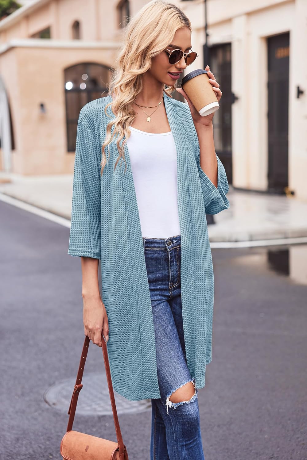 Ekouaer Robes for Women Waffle Knit Bathrobe Soft Lightweight Knee Length Loungewear S-XXL