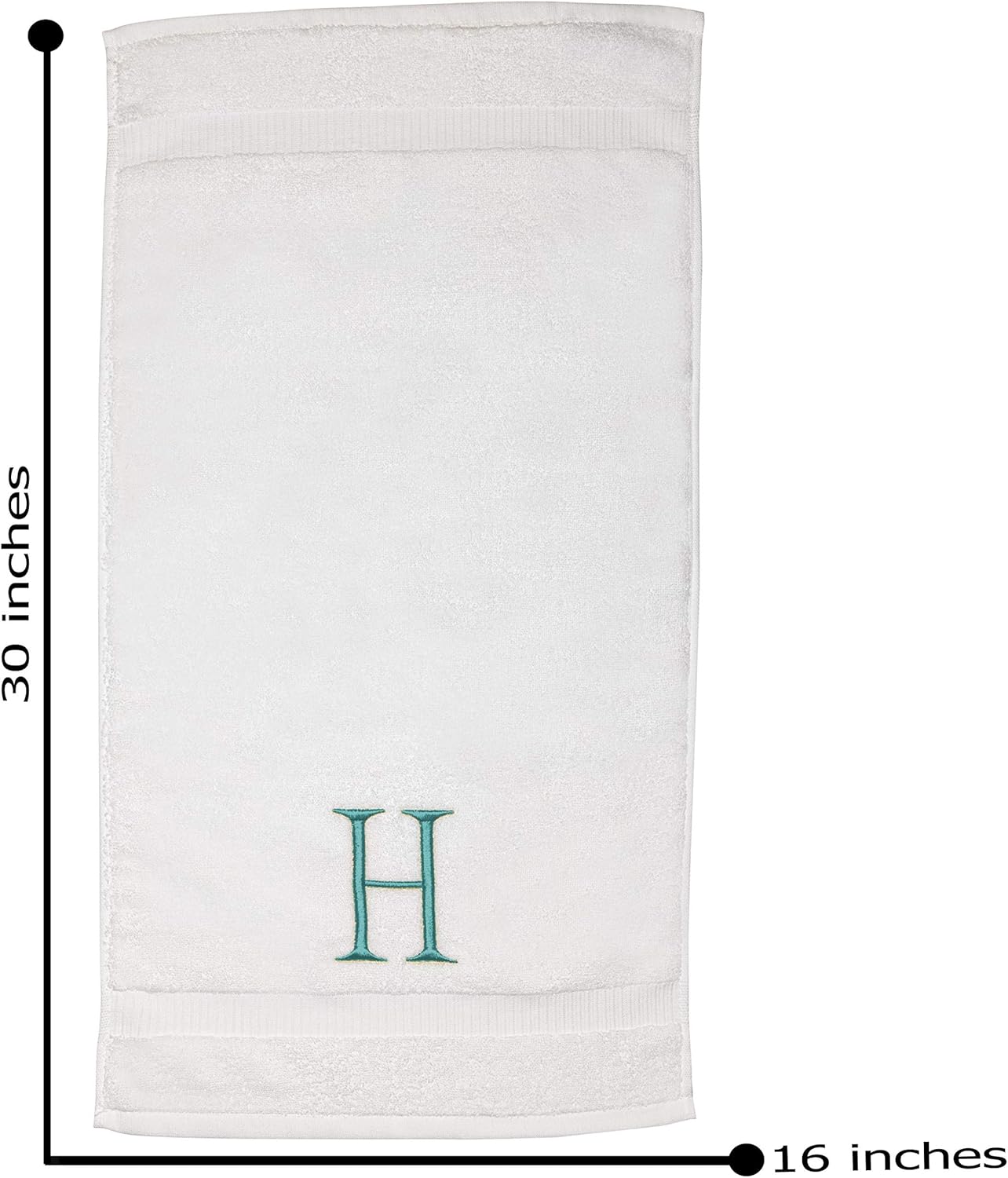 White and Teal Monogrammed Hand Towel - Monogram Initial Hotel Quality Decorative Embroidered Luxury Towel for Powder Room, Spa - GOTS Organic Certified - Set of 2 Letter H