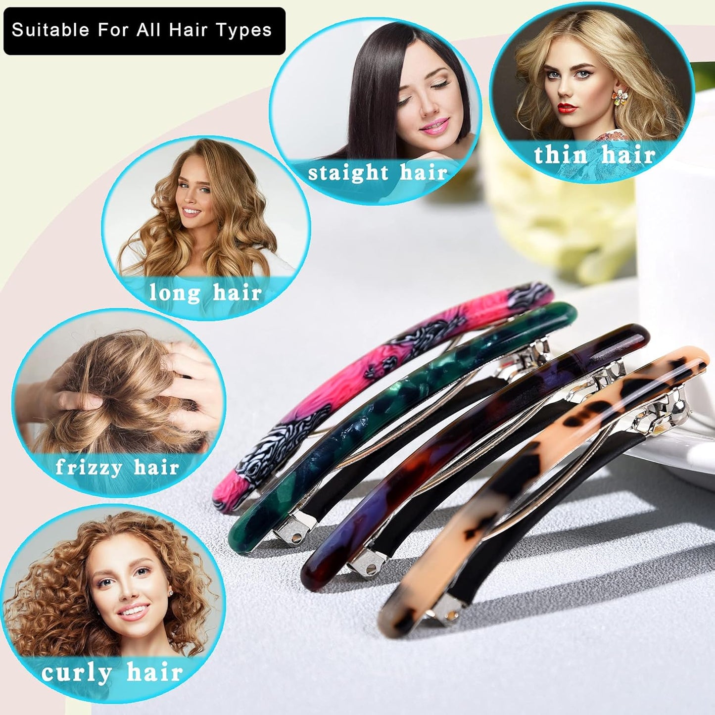 Fsmiling Small Hair Barrettes for Women, 4pcs Tortoise Acetate Automatic Clips for Thin Hair