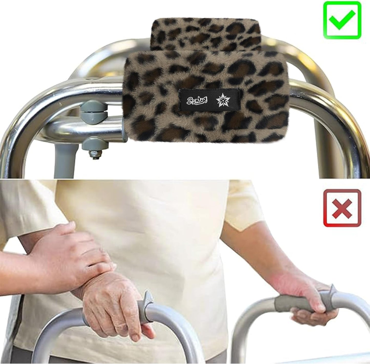 SPRING SEAON Walker Hand Pads Fluffy Walker Handle Cushions Non-Slip Universal Walker Grips Padded Hand Covers Soft Pads for Walkers for Seniors Walker Pads for Handles Folding Rolling Wheelchair, Rollator Handle, Elderly Grippers 2 Pack